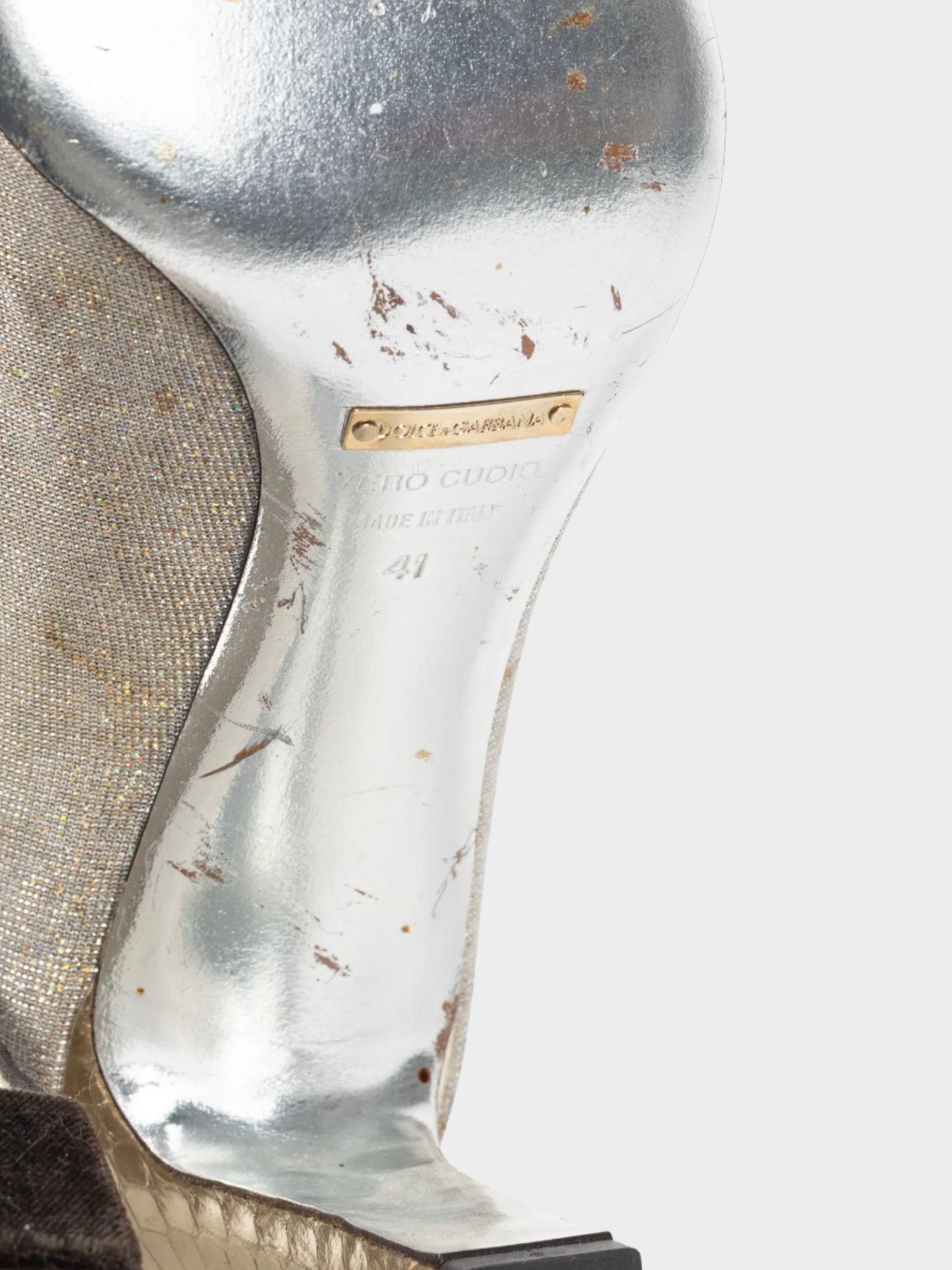 Dolce and Gabbana 2010s Gold Sparkle Velvet-Buckle Pumps