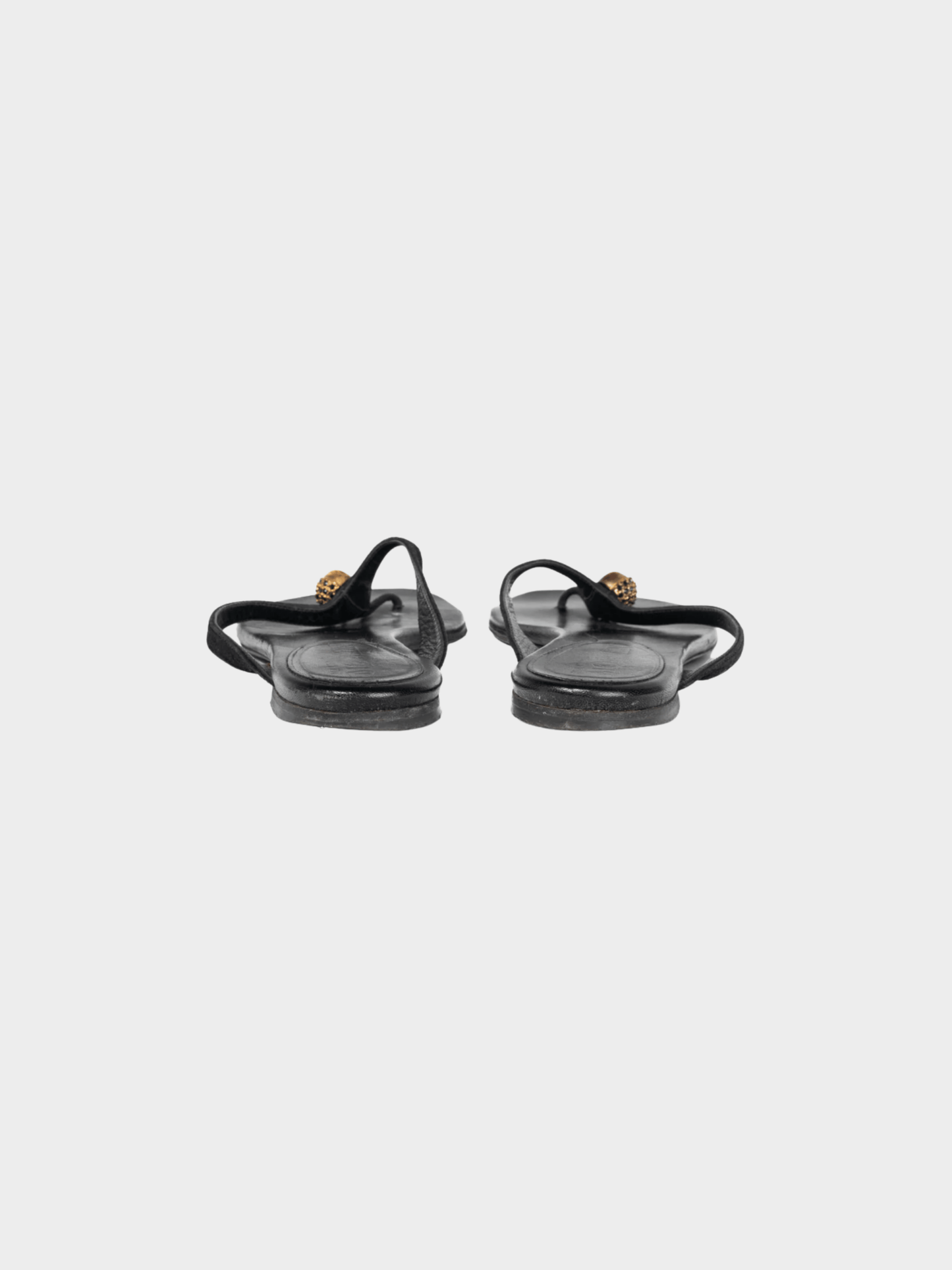Alexander McQueen 2010s Black Suede Skull-Strap Thong Sandals