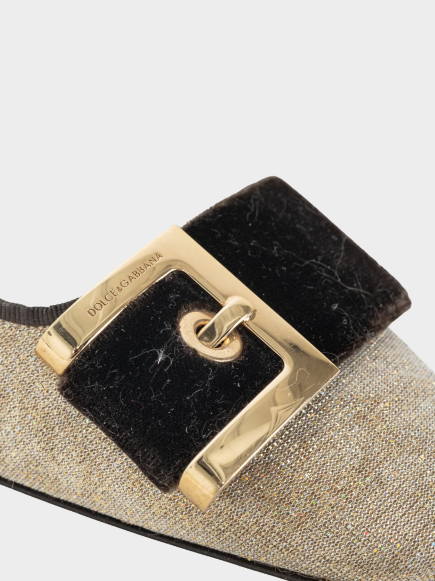 Dolce and Gabbana 2010s Gold Sparkle Velvet-Buckle Pumps