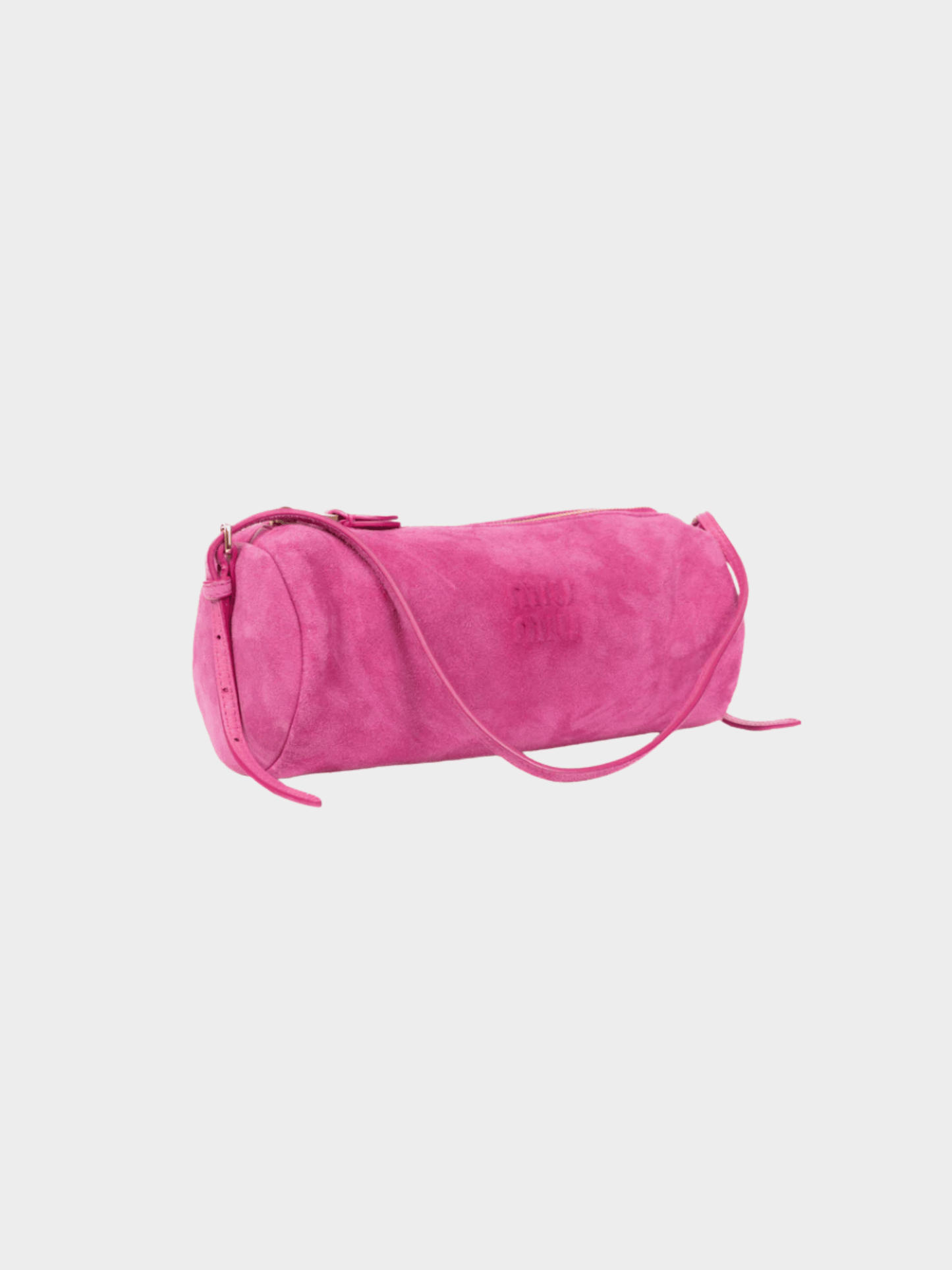 Miu Miu 2025 Pink Suede Logo-Embossed Pochette