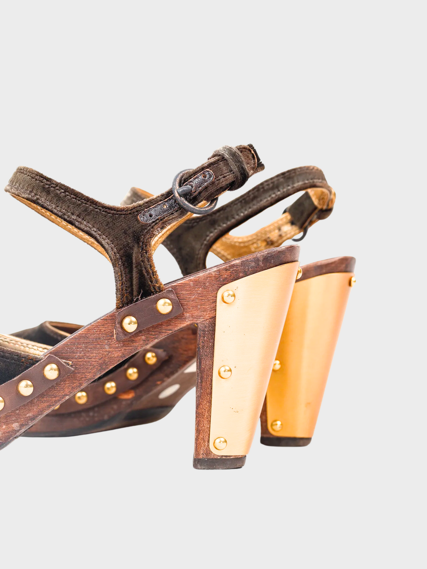 Miu Miu 2000s Brown Velvet Studded D'Orsay Clogs