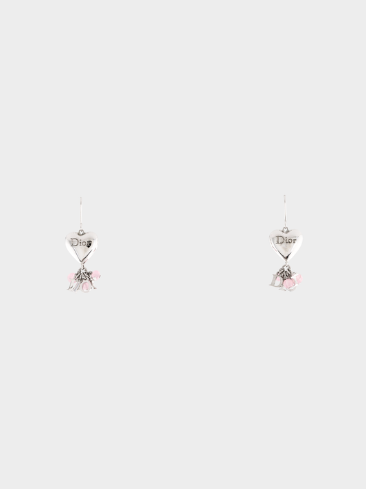 Christian Dior 2000s Silver Heart Hook Pierced Earrings