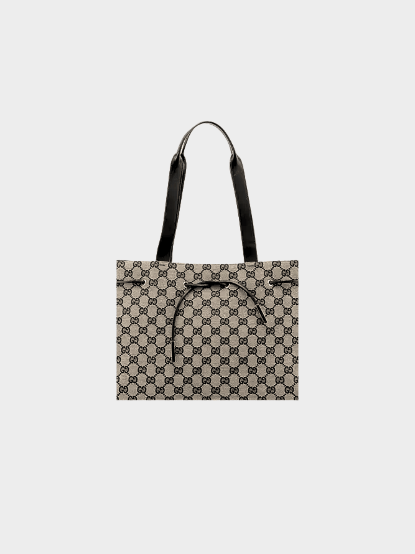 Gucci 2000s Khaki GG Canvas Black-Leather Drawstring Tote