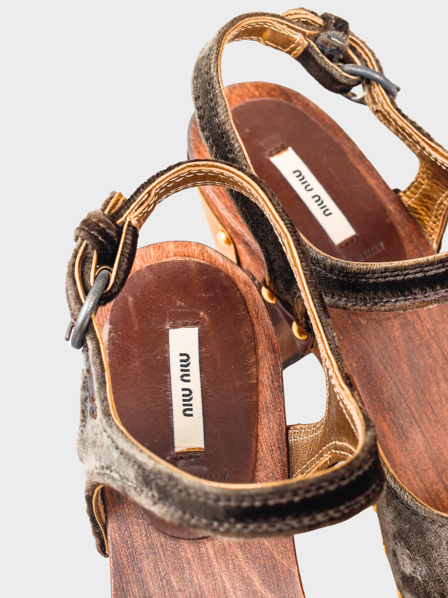 Miu Miu 2000s Brown Velvet Studded D'Orsay Clogs