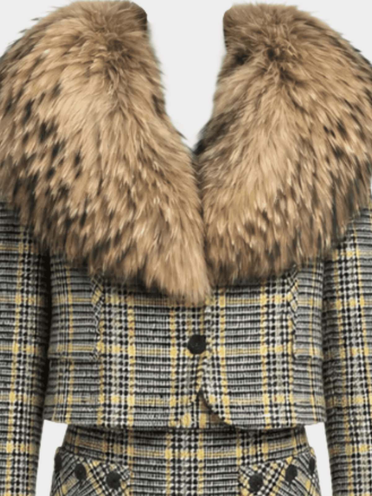 Valentino FW 2004 Fur Plaid Jacket and Skirt Set