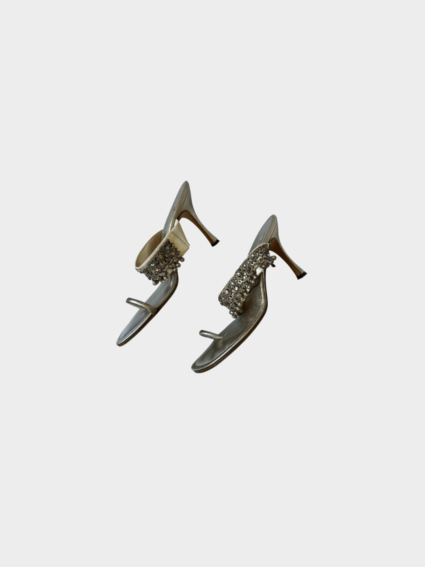 Manolo Blahnik 2000s Gold Metallic Embellished Sandal