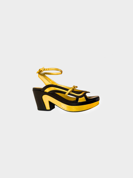 Prada SS 2008 Black and Gold Fairy Indiana Block Heels