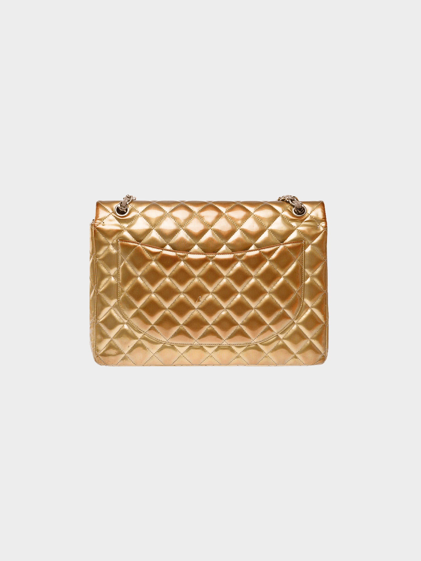 Chanel 2012 Gold Textured Patent Leather Maxi Classic Double Flap Bag