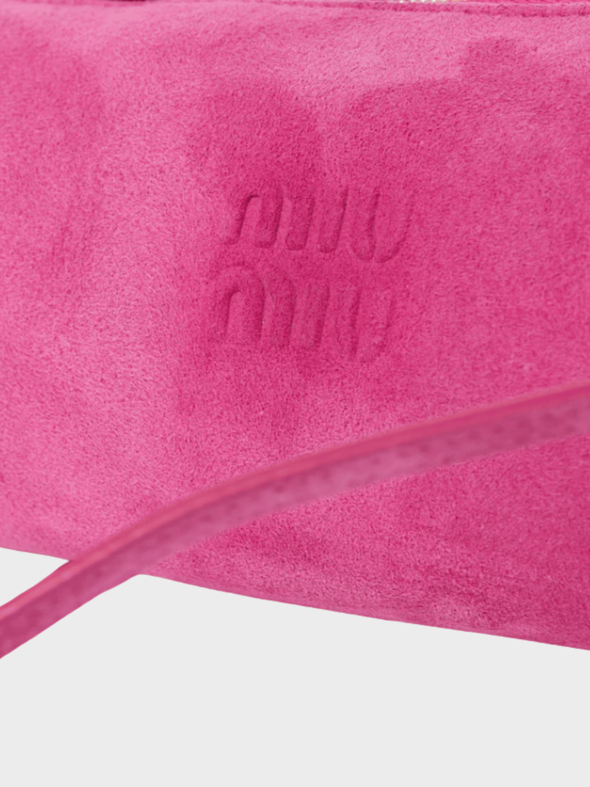 Miu Miu 2025 Pink Suede Logo-Embossed Pochette