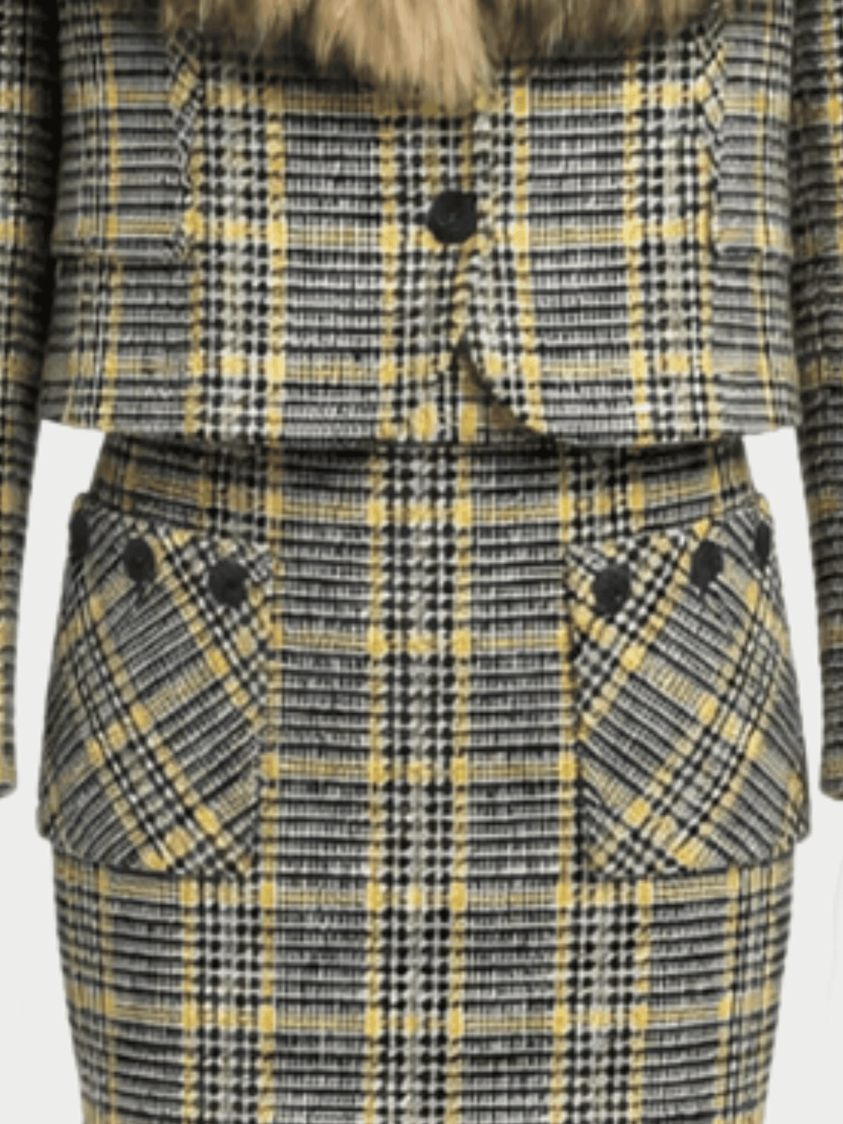 Valentino FW 2004 Fur Plaid Jacket and Skirt Set