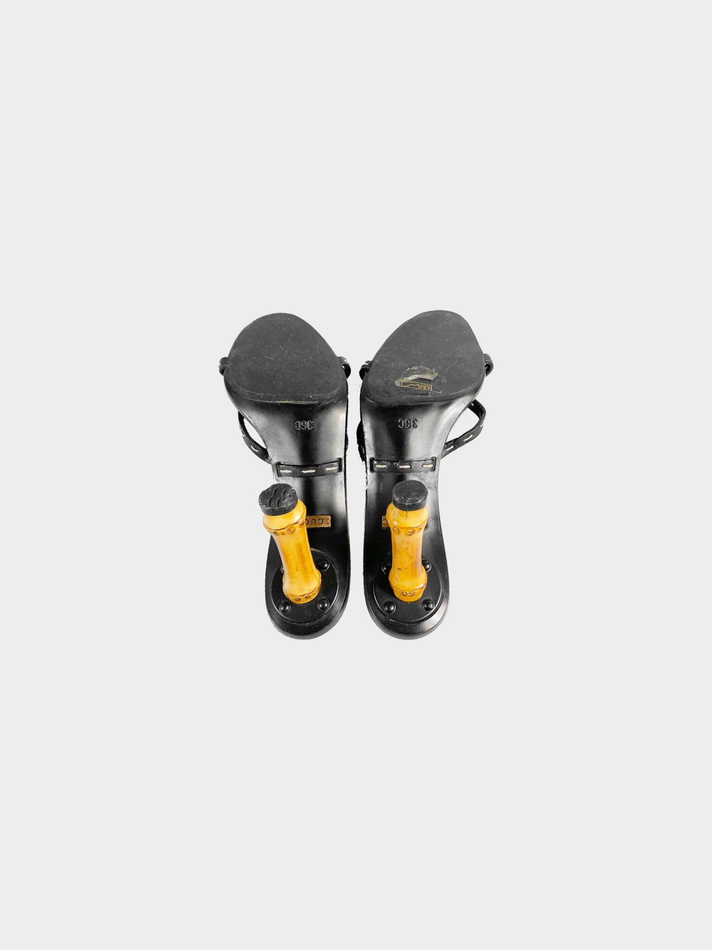 Gucci SS 2002  Black Leather Bamboo Heeled Mules