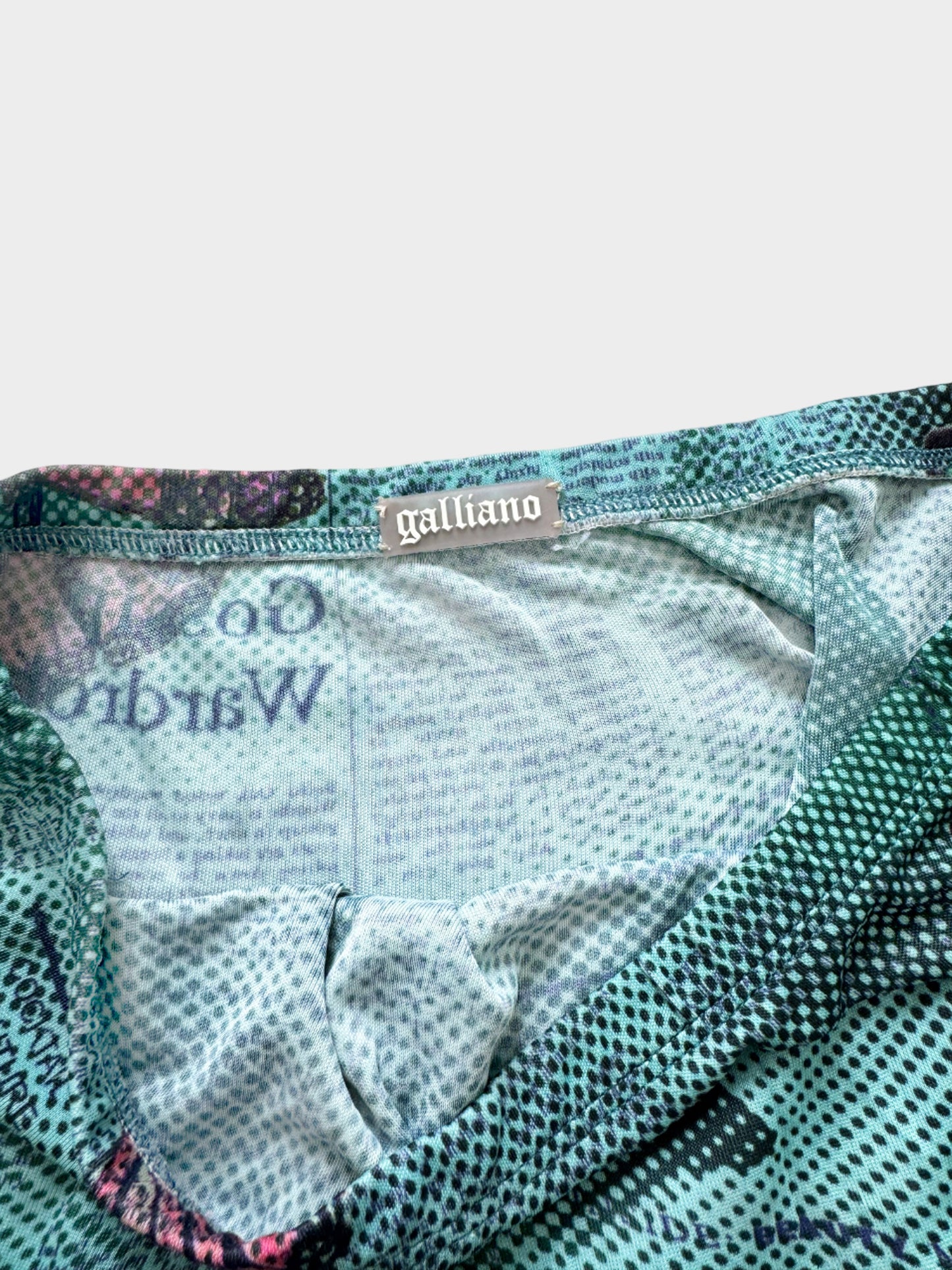 John Galliano 2000s Blue Newspaper Print Skirt