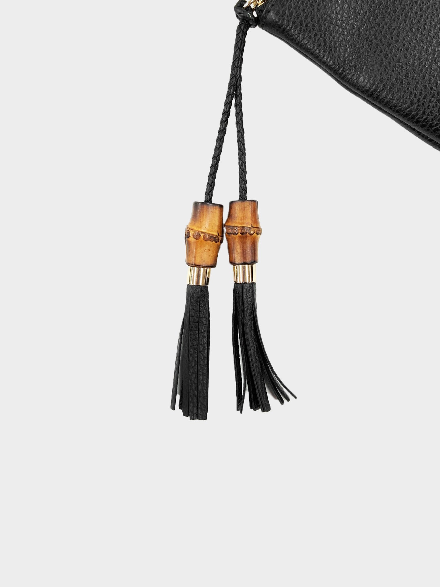 Gucci 2000s Black Leather Bamboo Tassel Clutch