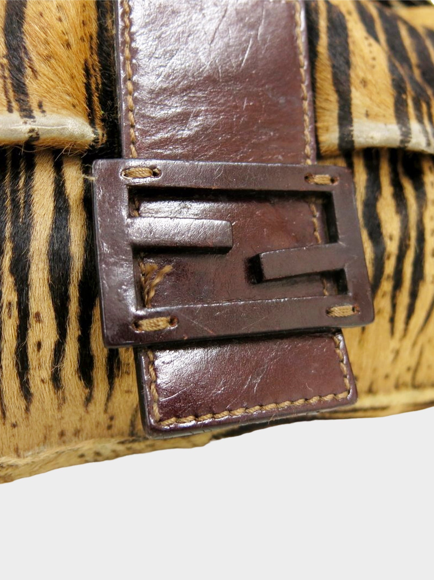 Fendi 2000s Stripe Printed Pony Hair Baguette