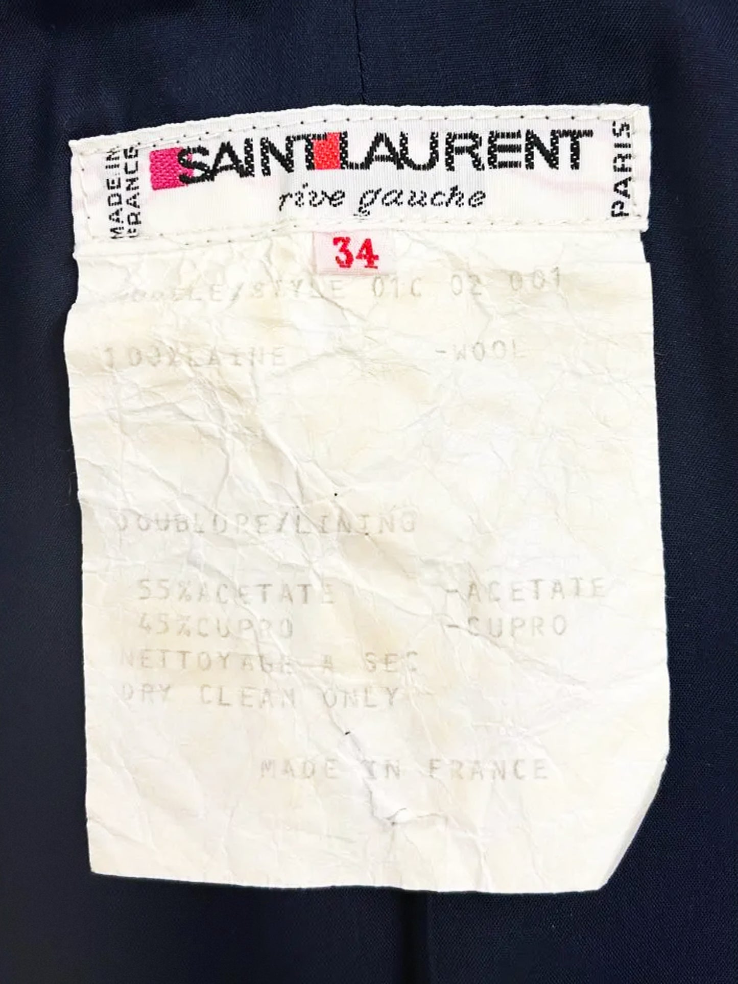 Saint Laurent 2000s Navy Rive Gauche Double Breasted Wool Coat