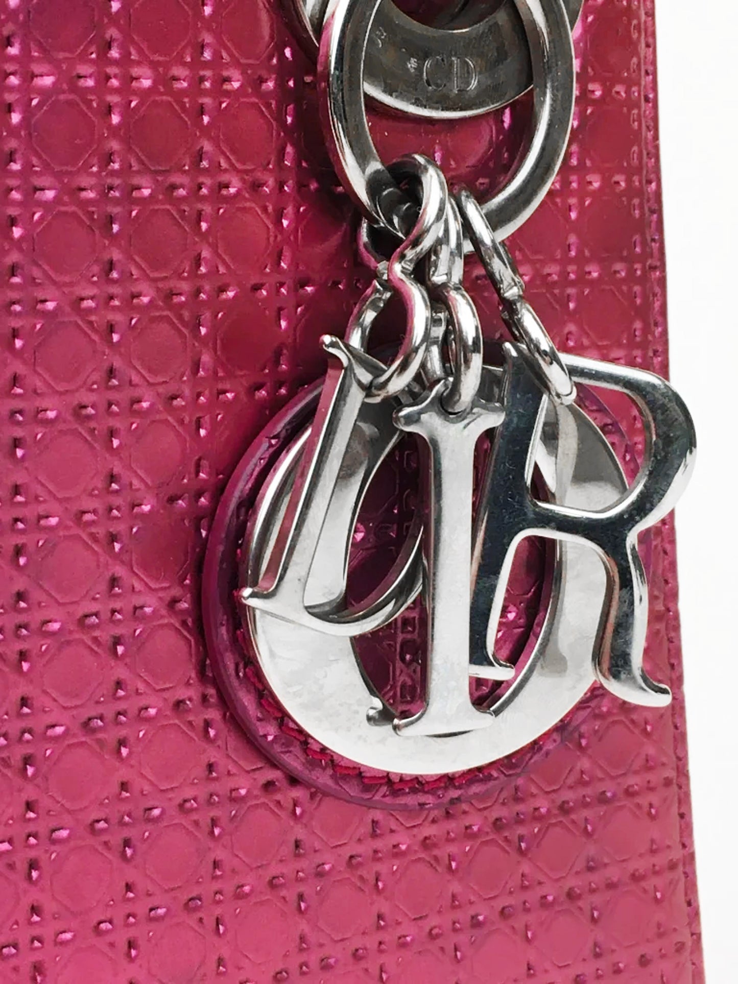 Christian Dior 2016 Metallic Pink Patent Leather Mini Lady Dior 2-Way Hand Bag