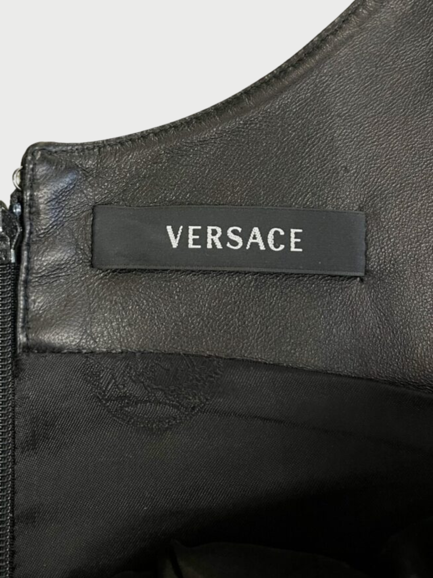 Versace 2010s Black Lambskin Leather Corset Hook Dress