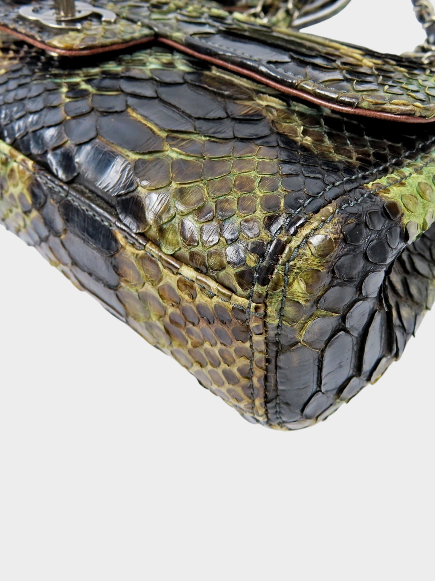 Chanel 2005-2006 Khaki Python Leather Medium Classic Single Flap Bag