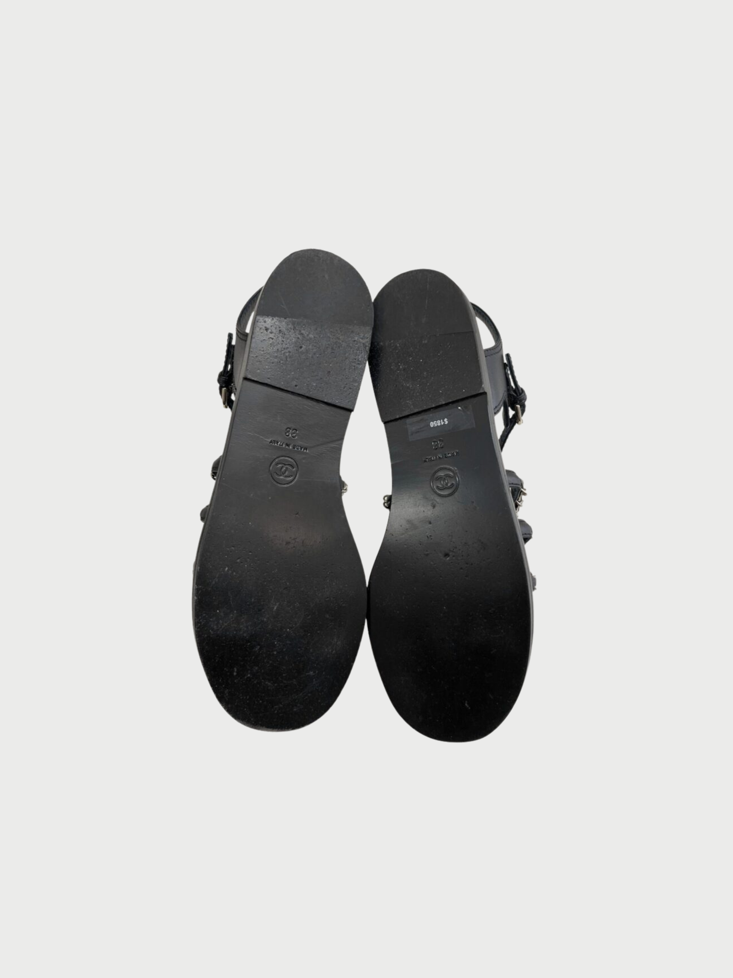 Chanel 2023 Black Leather Chain CC Flat Sandals