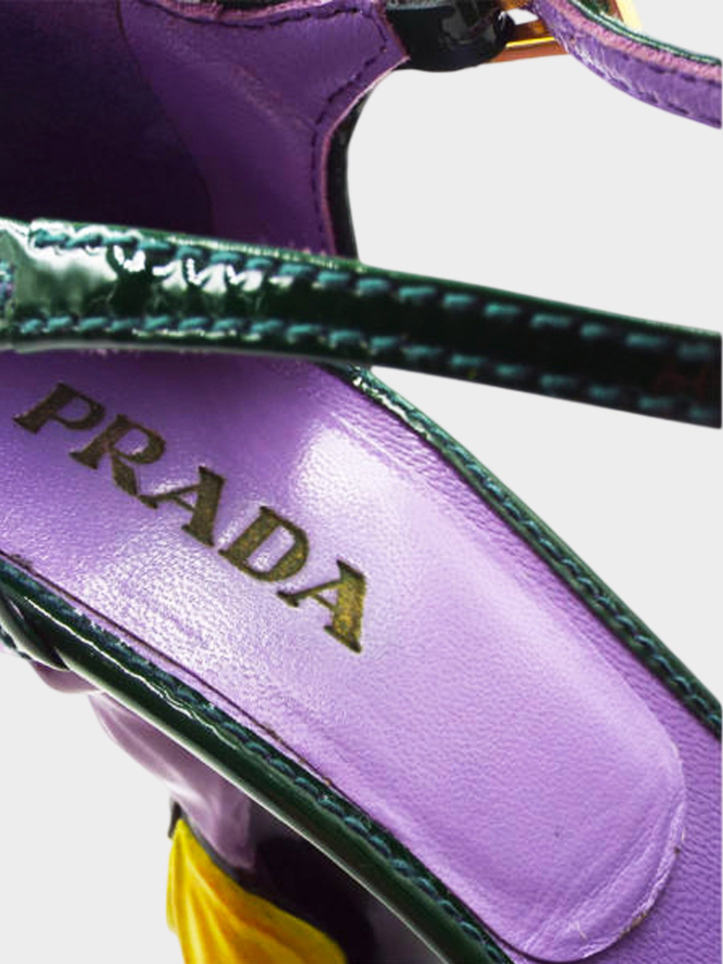 Prada SS 2008 Purple Velvet and Green Patent Flower Heels