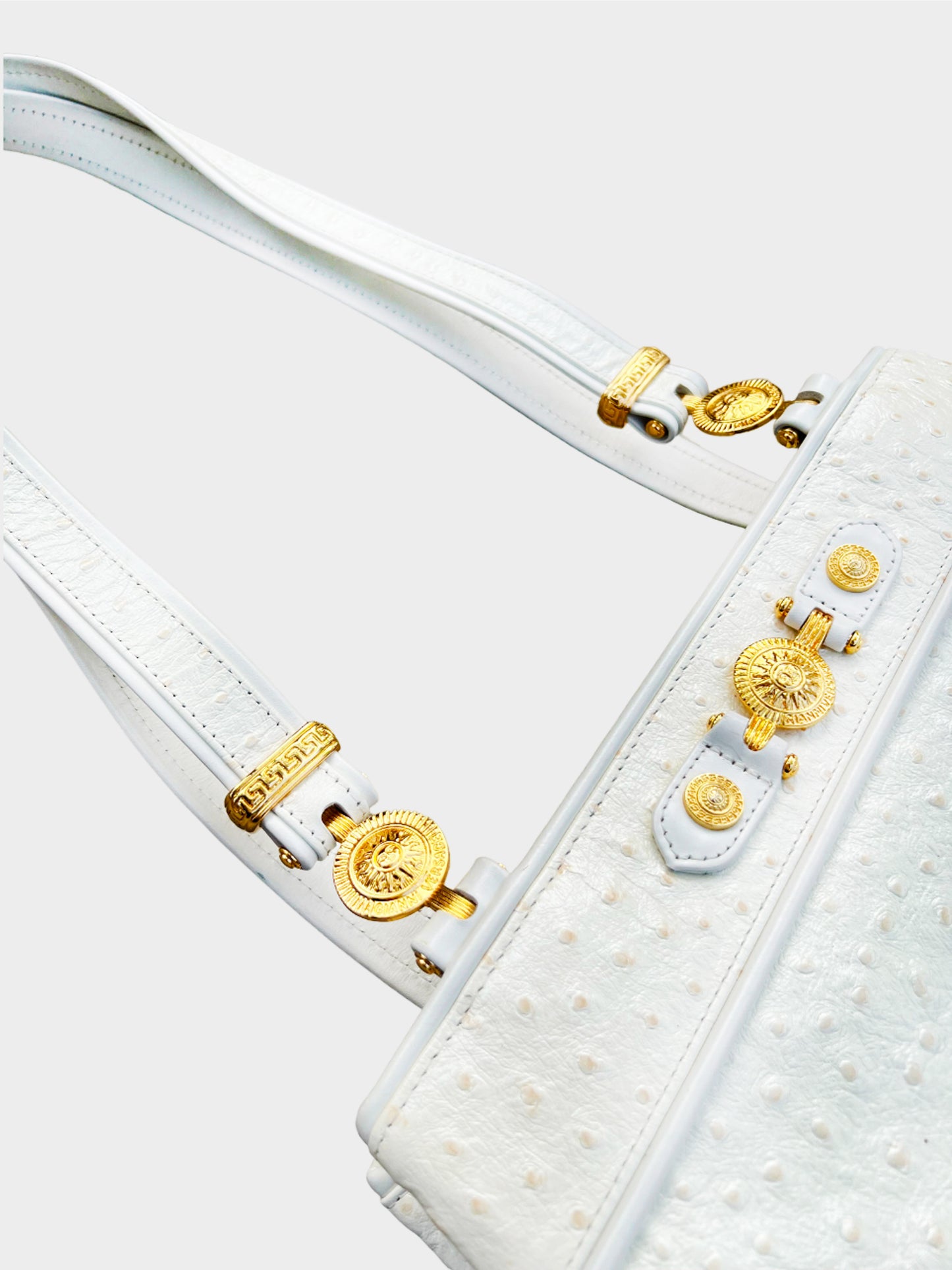 Gianni Versace 2000s Ostrich White Leather Tote Bag