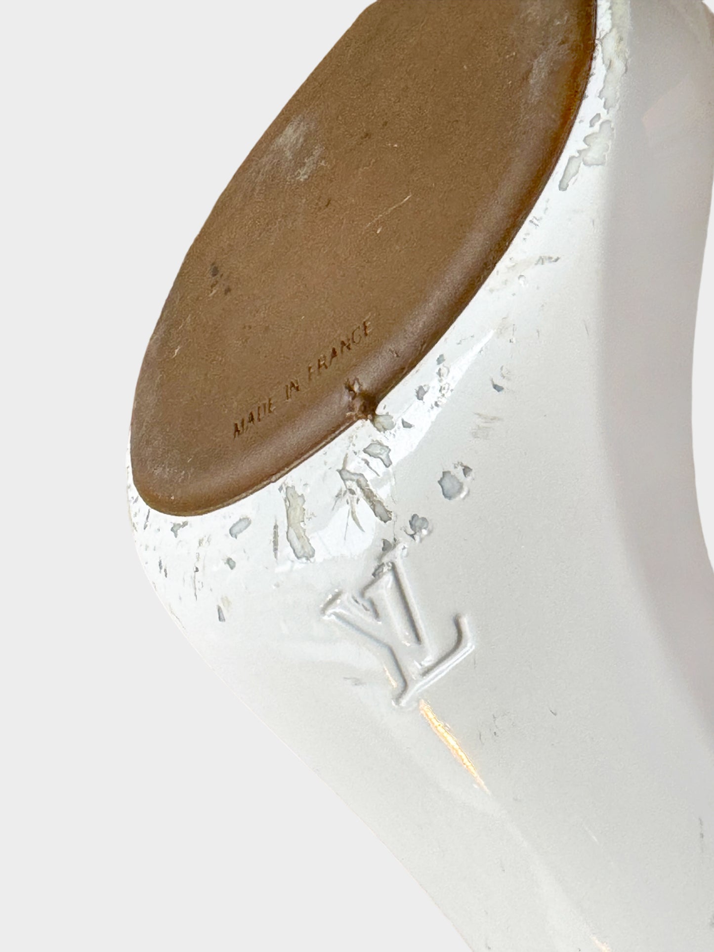 Louis Vuitton 2000s White Multicolor Monogram Leather Heels with Gold Buckle