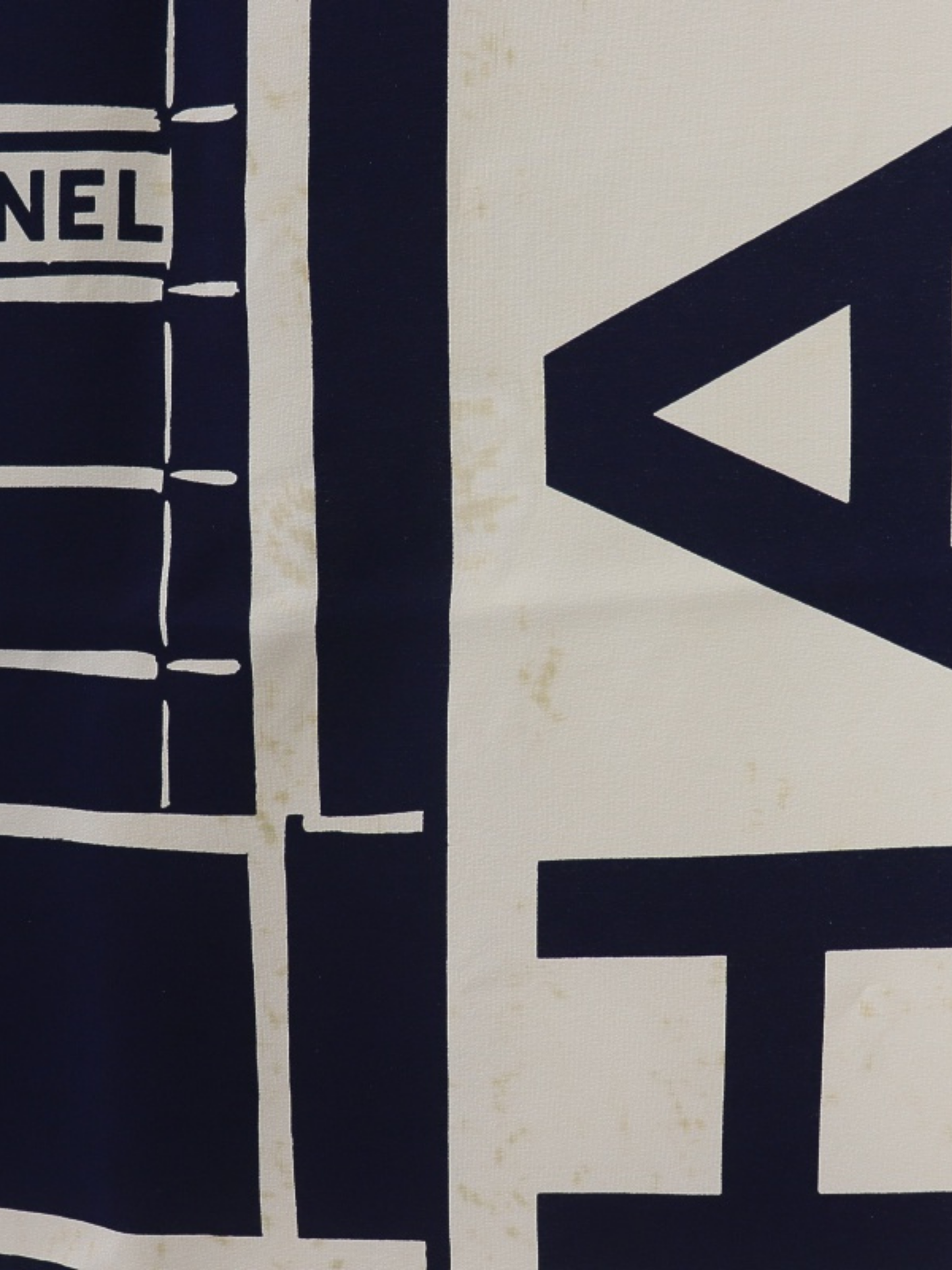 Chanel 1990s Ivory Navy Silk Logo Scarf