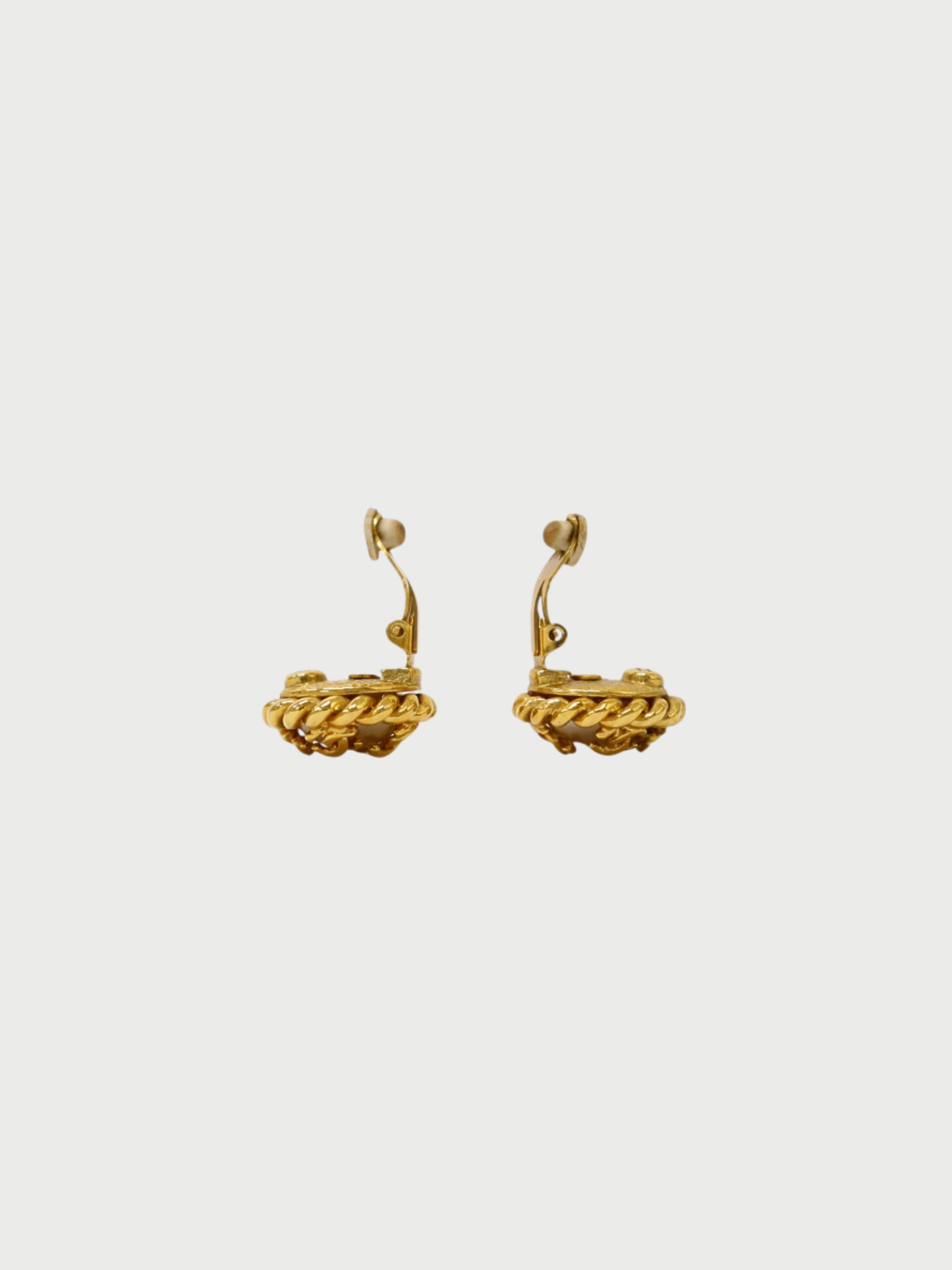 Chanel 1995 Gold Plated Metal Pearl COCO Earrings