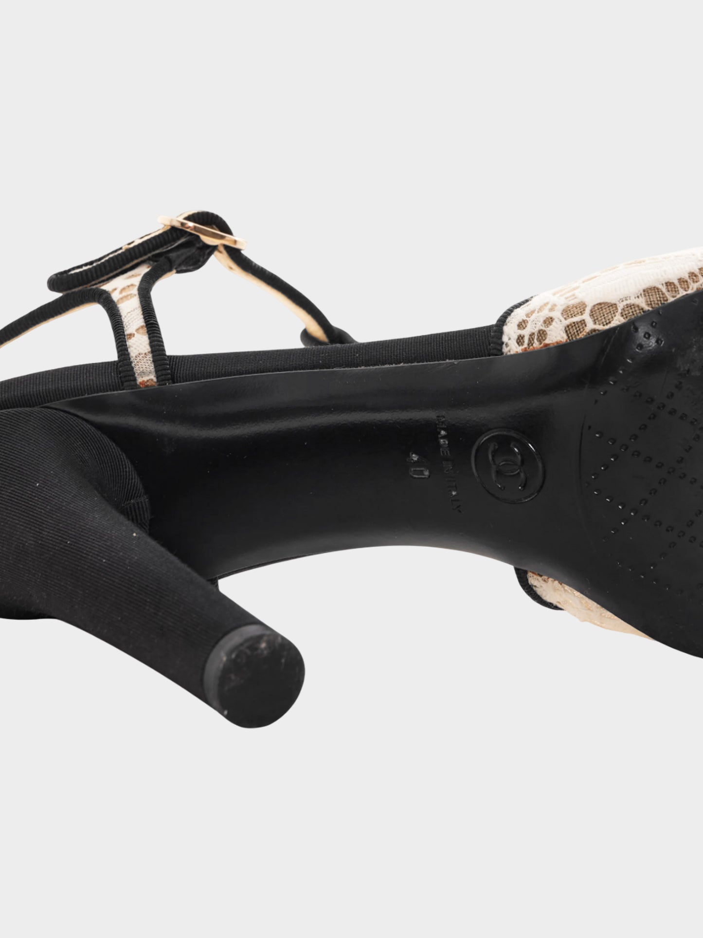 Chanel by Karl Lagerfield Early 2000s Black and White Lace Bow Heels