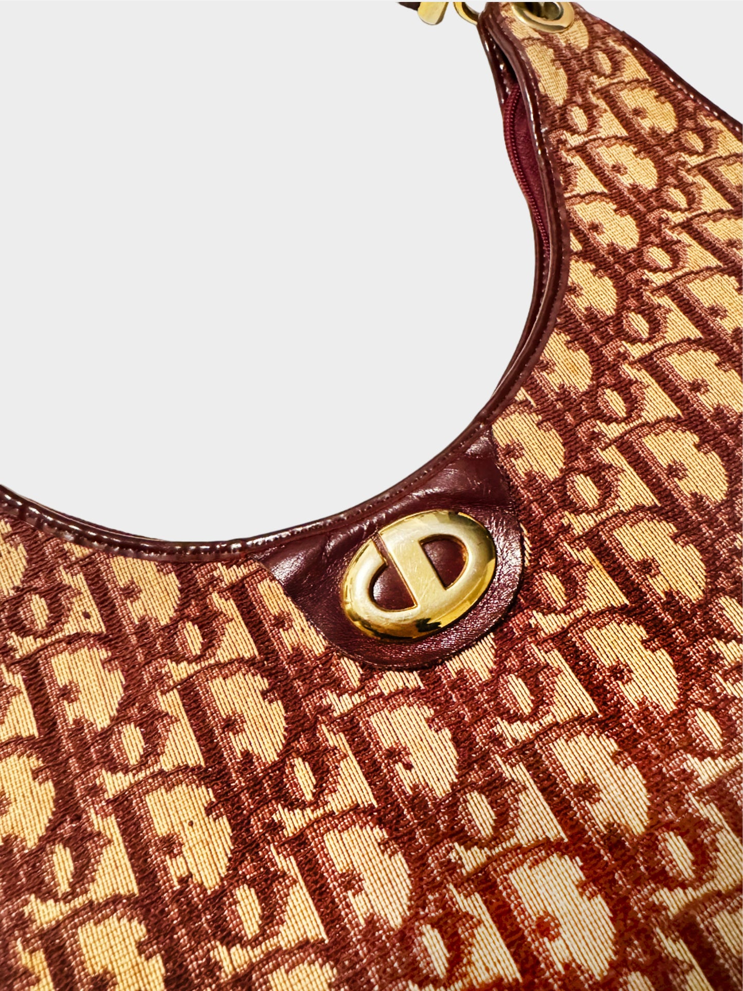 Christian Dior 1970s Rare Red Trotter Canvas Half Moon Shoulder Bag