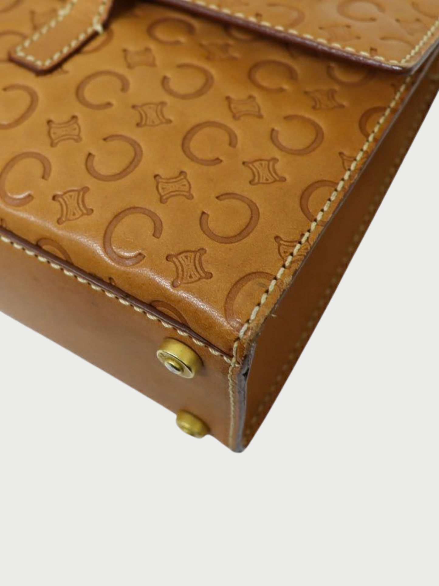 Celine 1990s Camel Macadam Leather Handbag