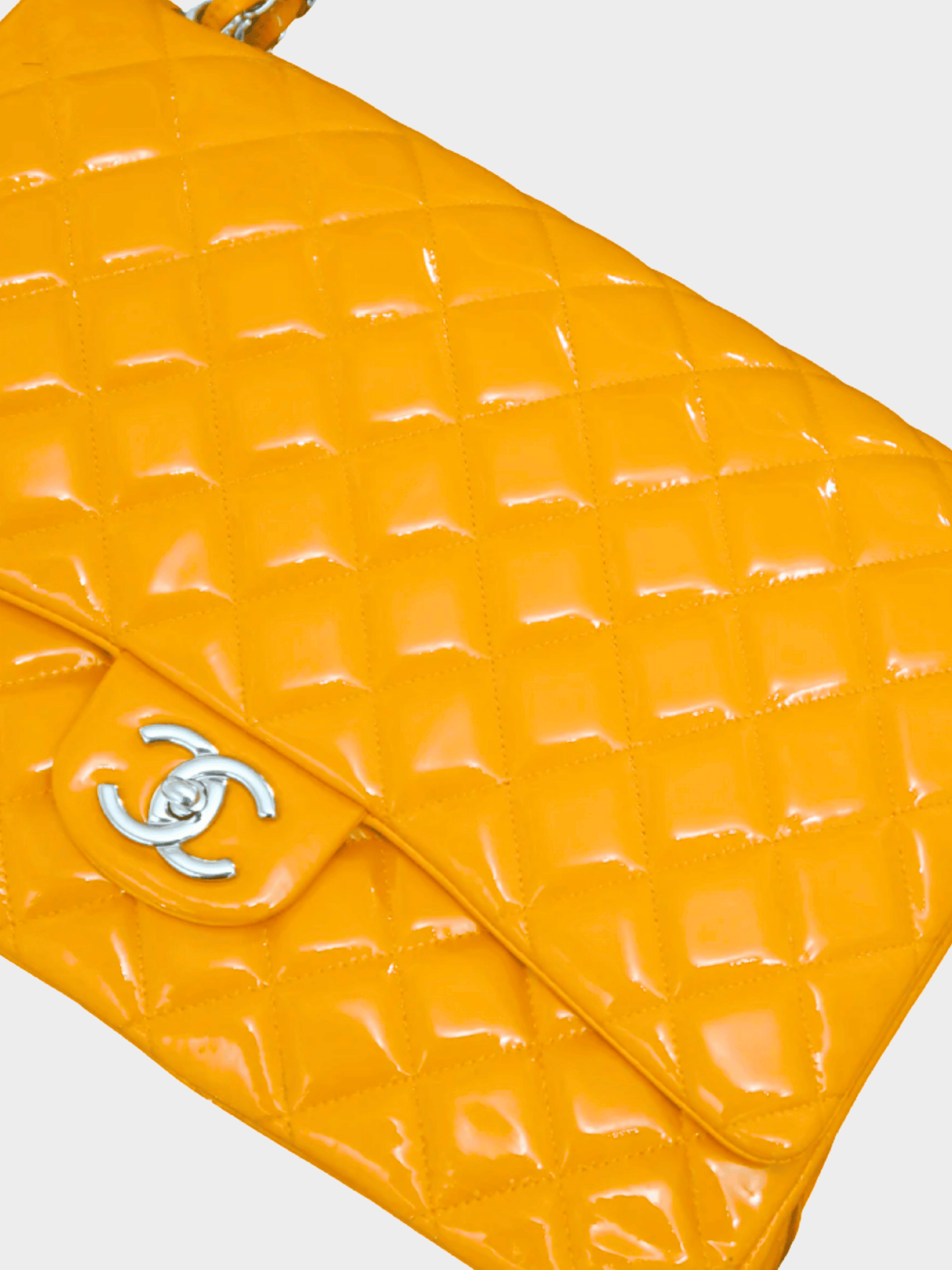 Chanel 2010s Orange Classic Patent Jumbo Double Flap Bag