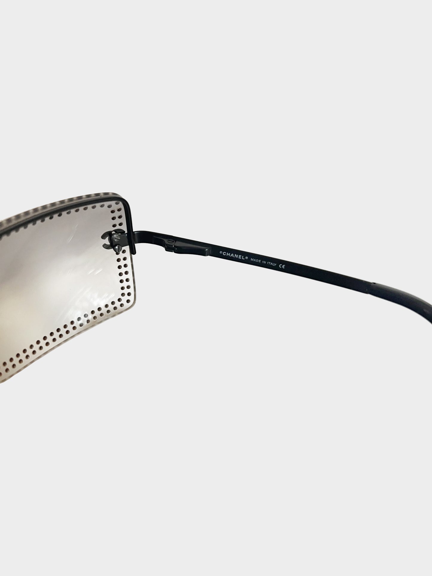 Chanel 2000s Gunmetal Rhinestone Studded Sunglasses