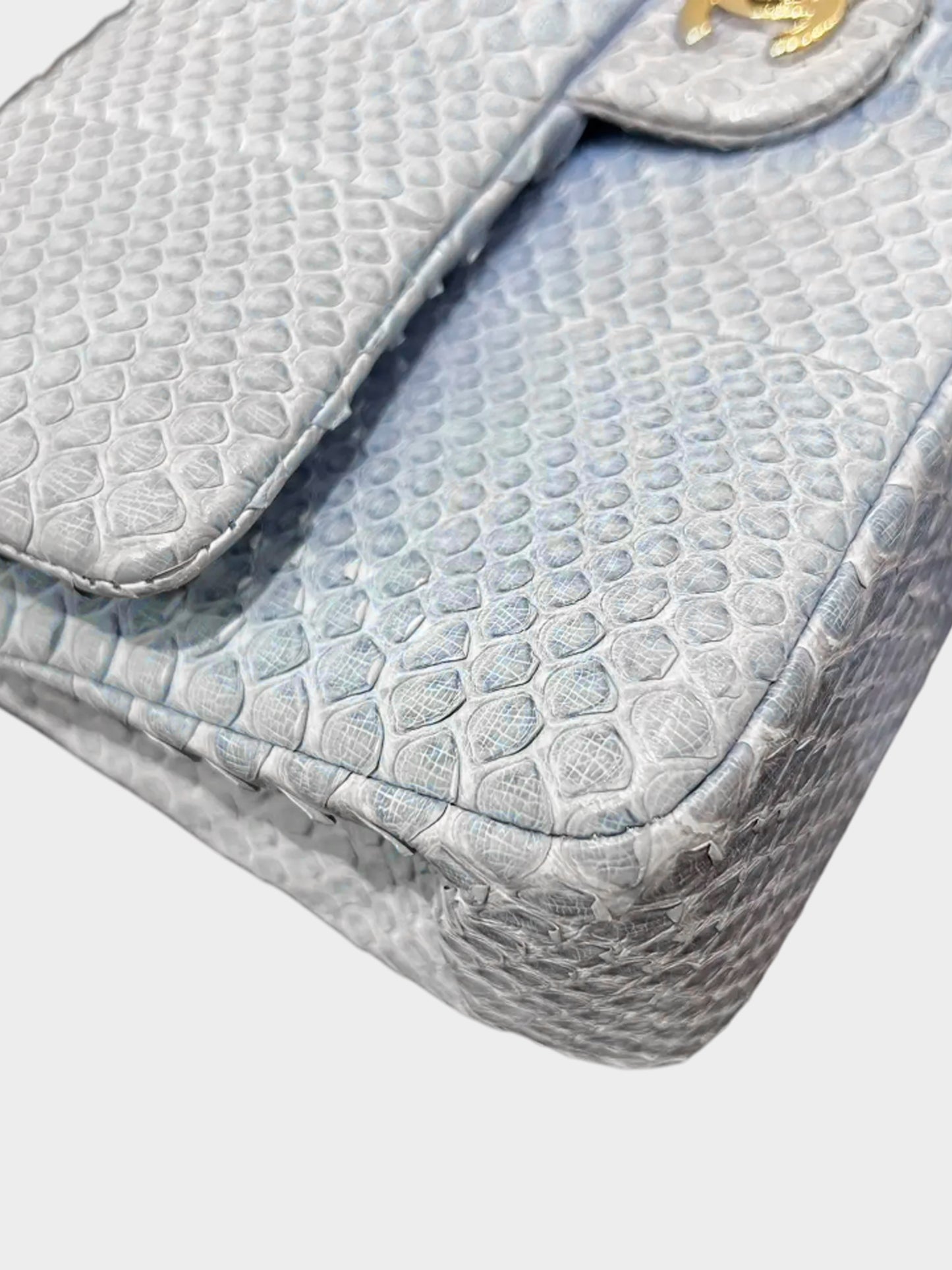 Chanel 2013-2014 Powder Blue Python Leather Jumbo Classic Double Flap Bag