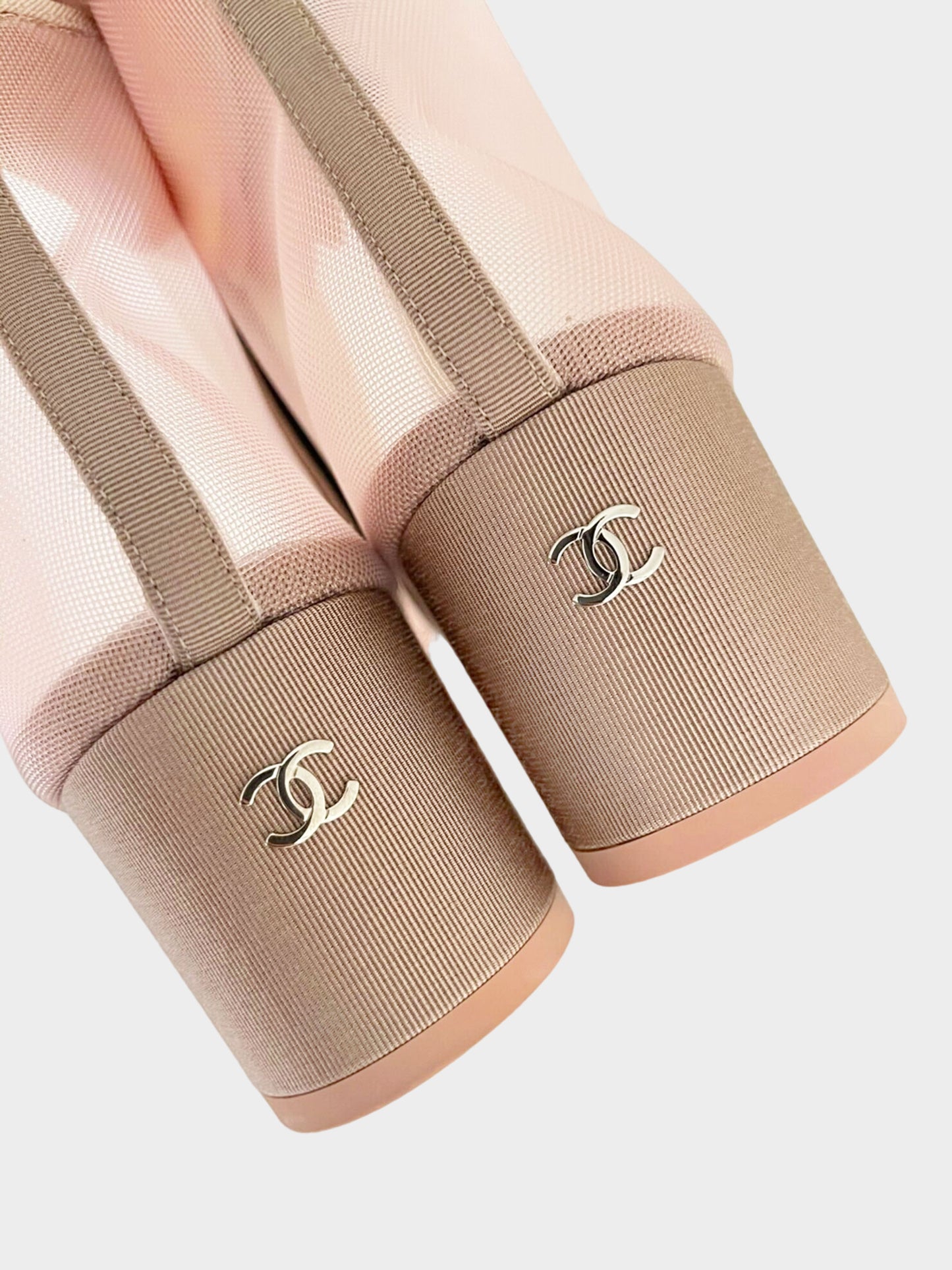 Chanel SS 2019 Pink Mesh and Grosgrain Camellia Short Booties