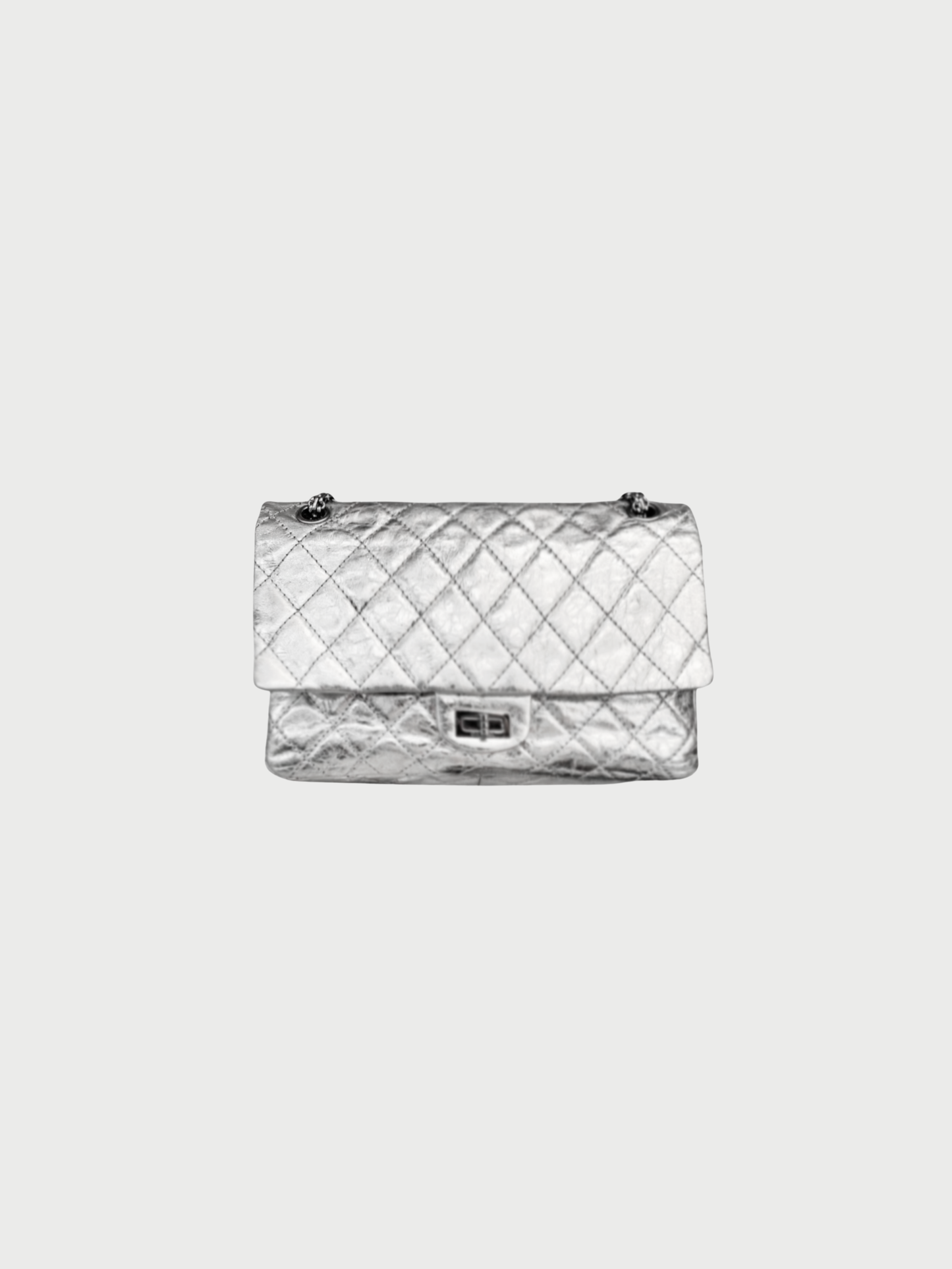 Chanel 2010s Silver Crinkled Calfskin 2.55 Reissue Classic Bag