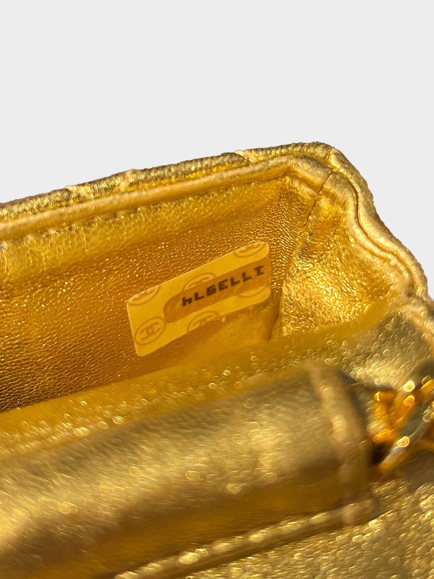 Chanel 1990s Metallic Gold Quilted Leather Mini Flap Bag