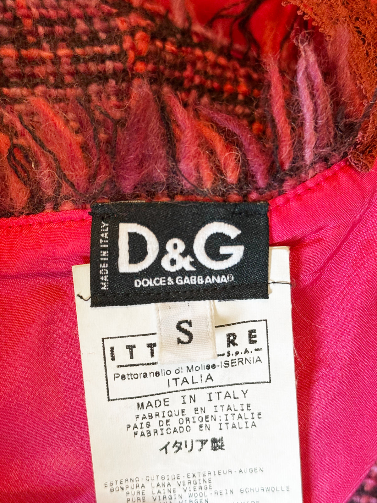 Dolce and Gabbana 2000s Burgundy and Denim Trim Tweed Top and Skirt Set