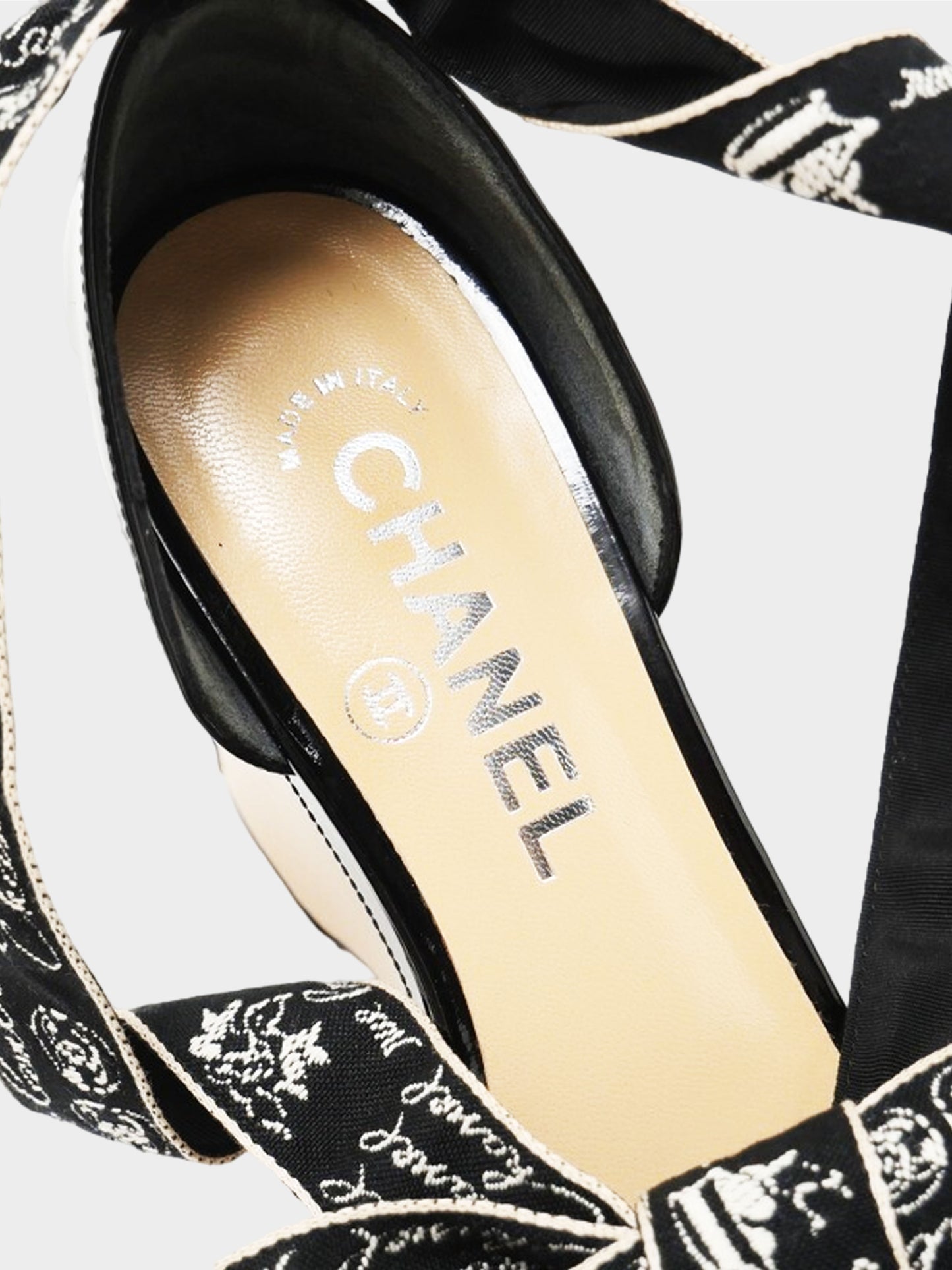 Chanel by Karl Lagerfeld Cruise 2006 Black and Beige Patent Leather Lace-up Wedged Heels