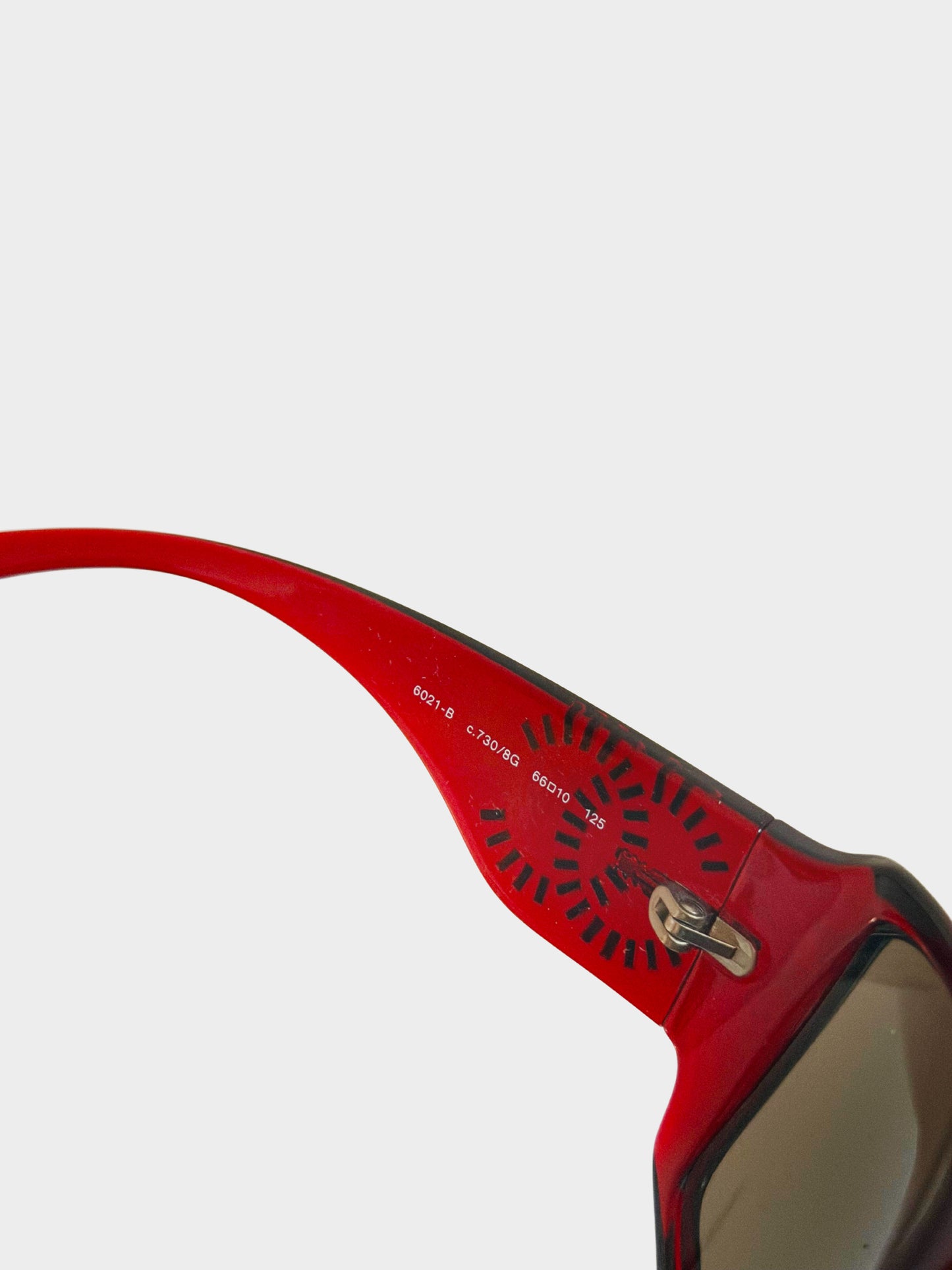 Chanel 2000s Red CC Rhinestone-embellished Rectangle Sunglasses