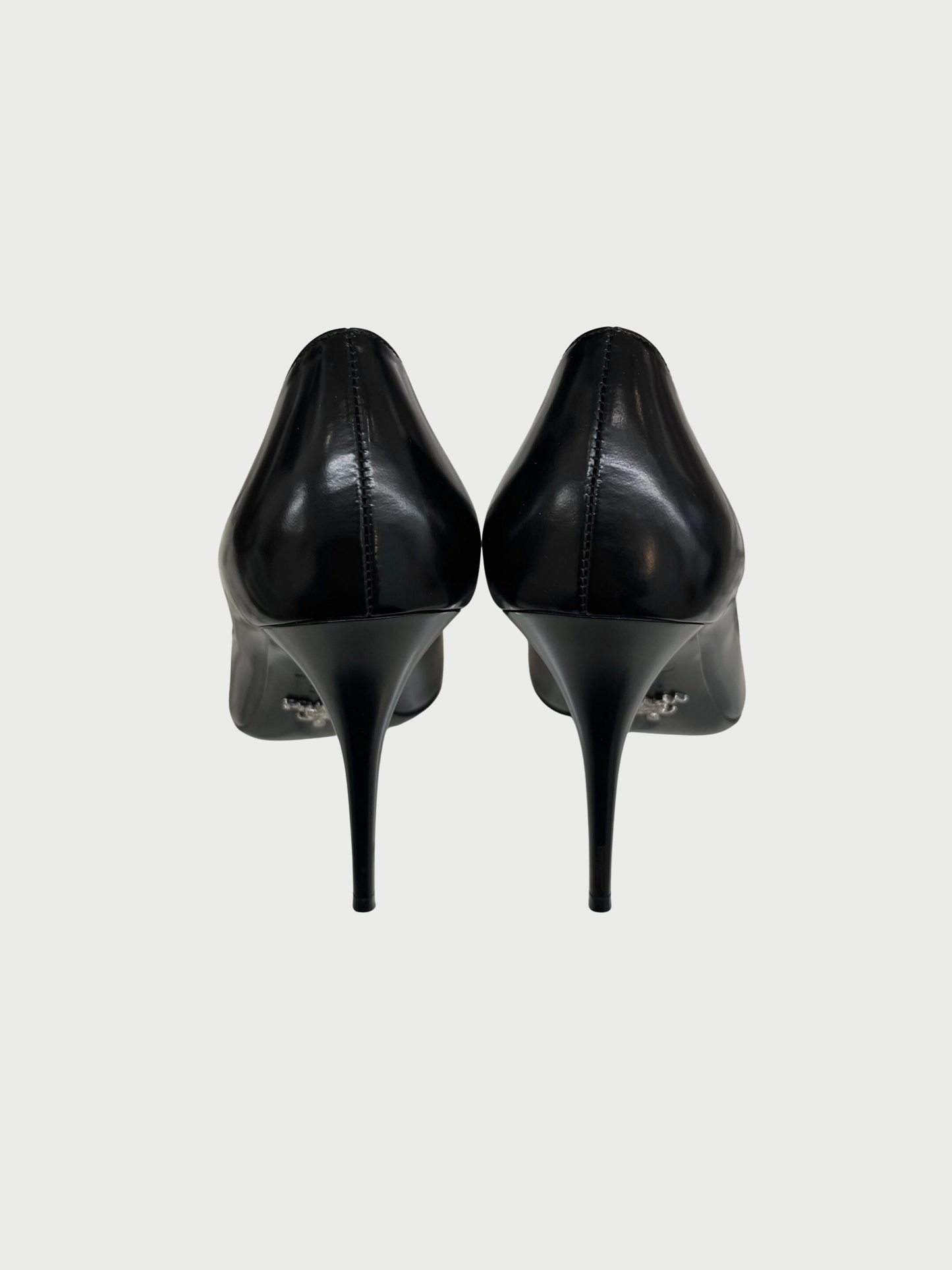 Prada 2020s Black Brushed Leather Logo Pumps