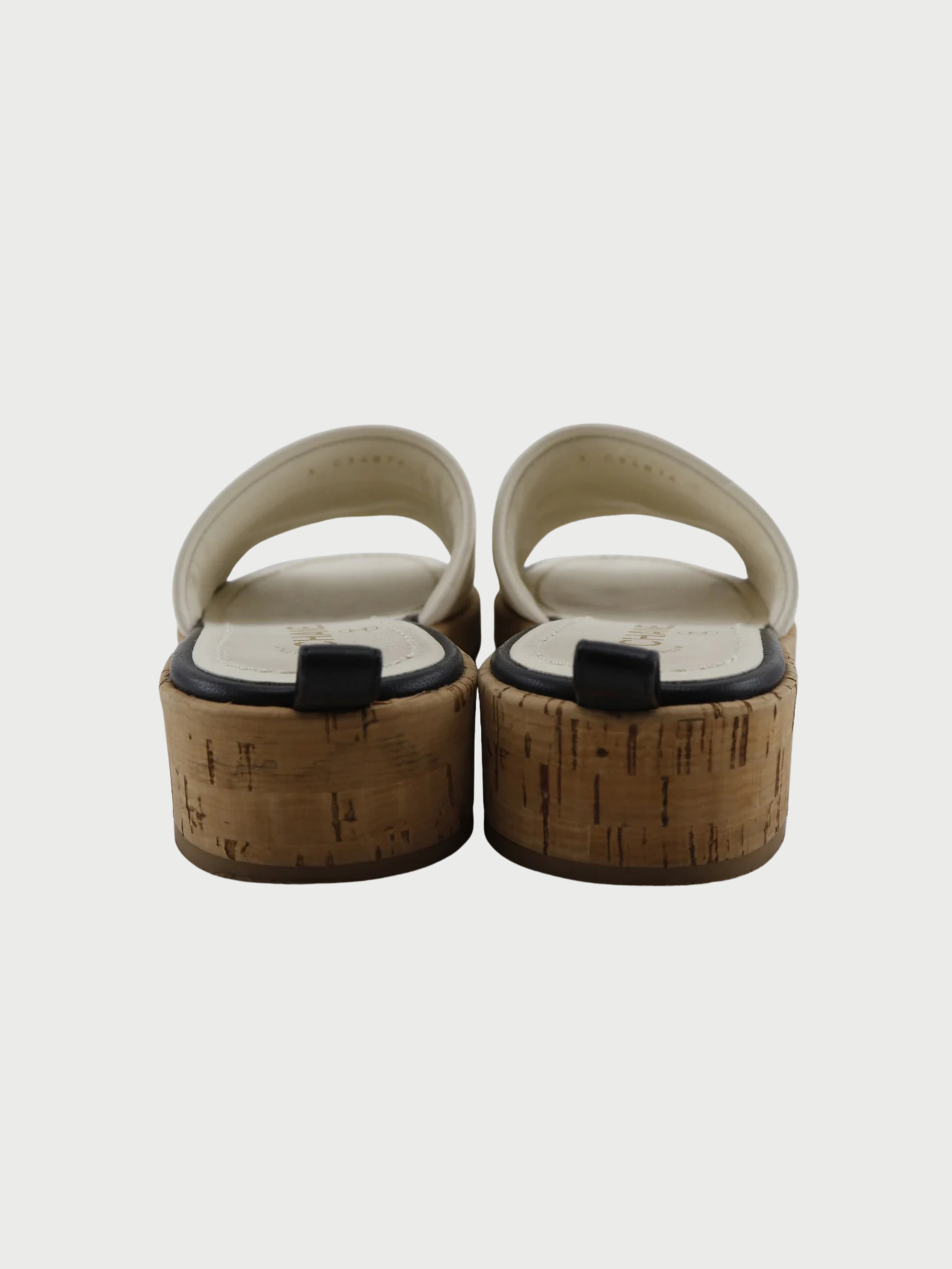 Chanel 2000s White Black Leather Cork Logo Mules