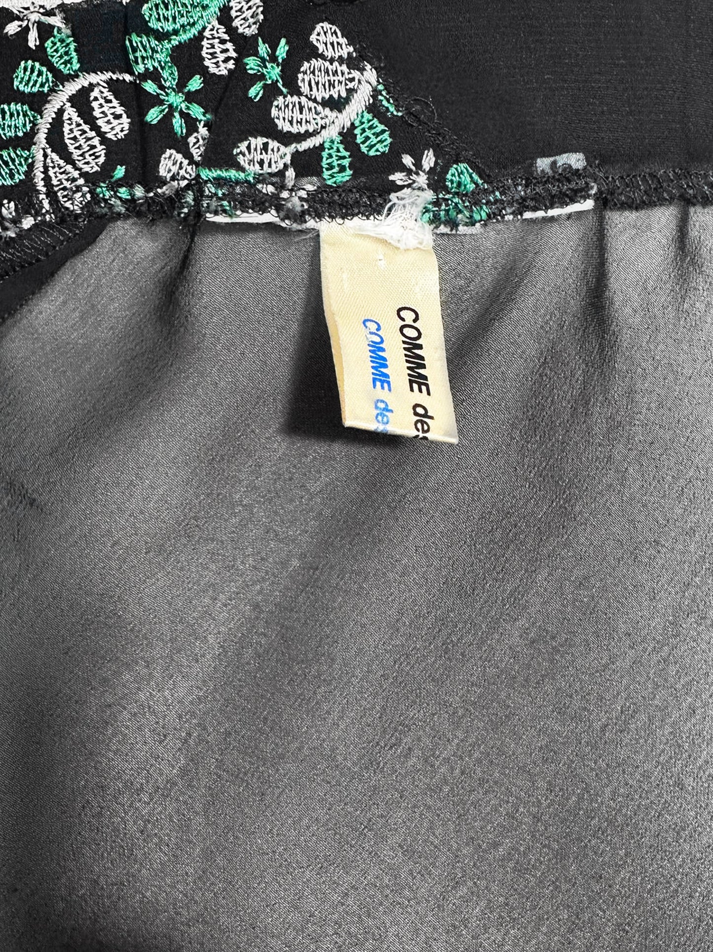 Comme des Garçons 2000s Black Sheer Skirt with White and Green Embroidery