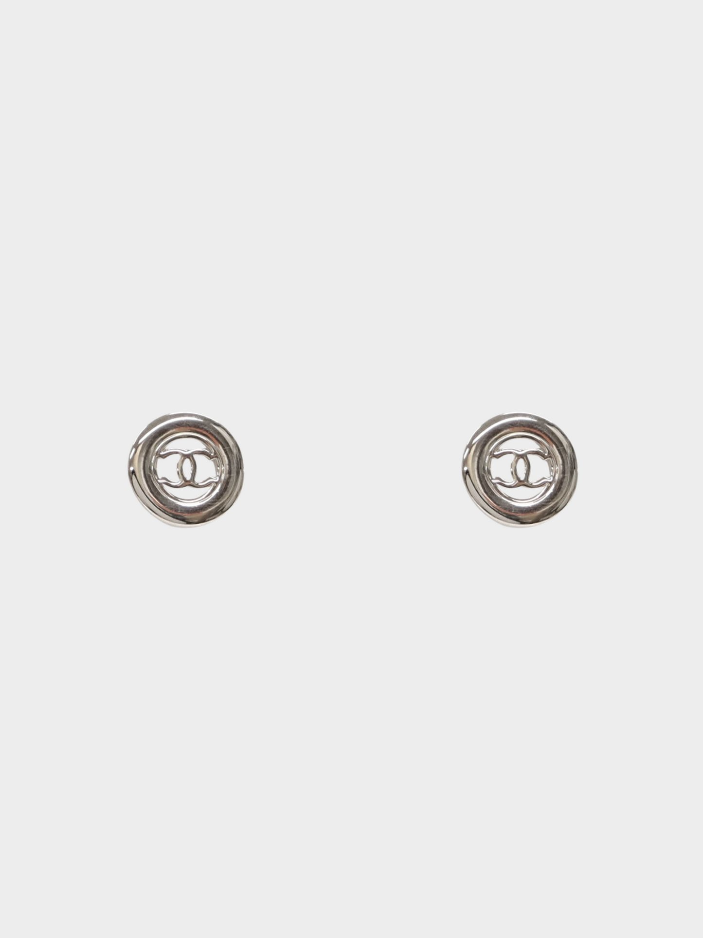 Chanel 2000s Silver CC Round Clip-on Earrings
