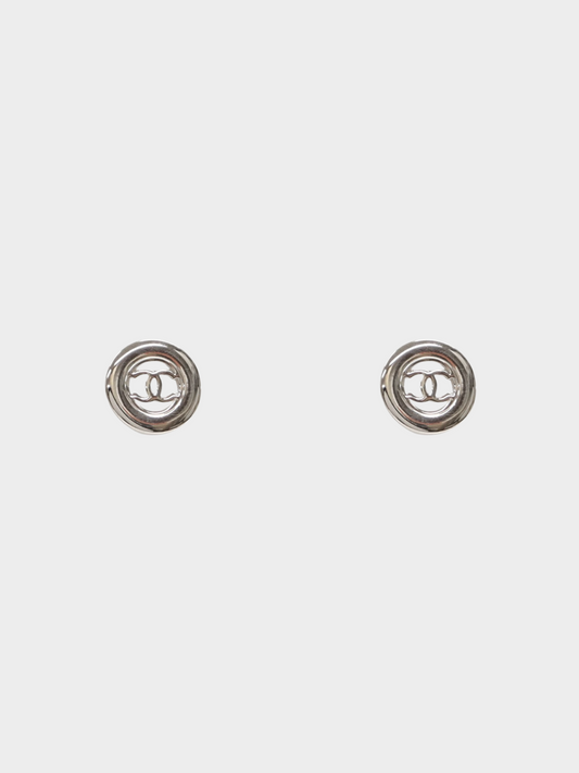 Chanel 2000s Silver CC Round Clip-on Earrings