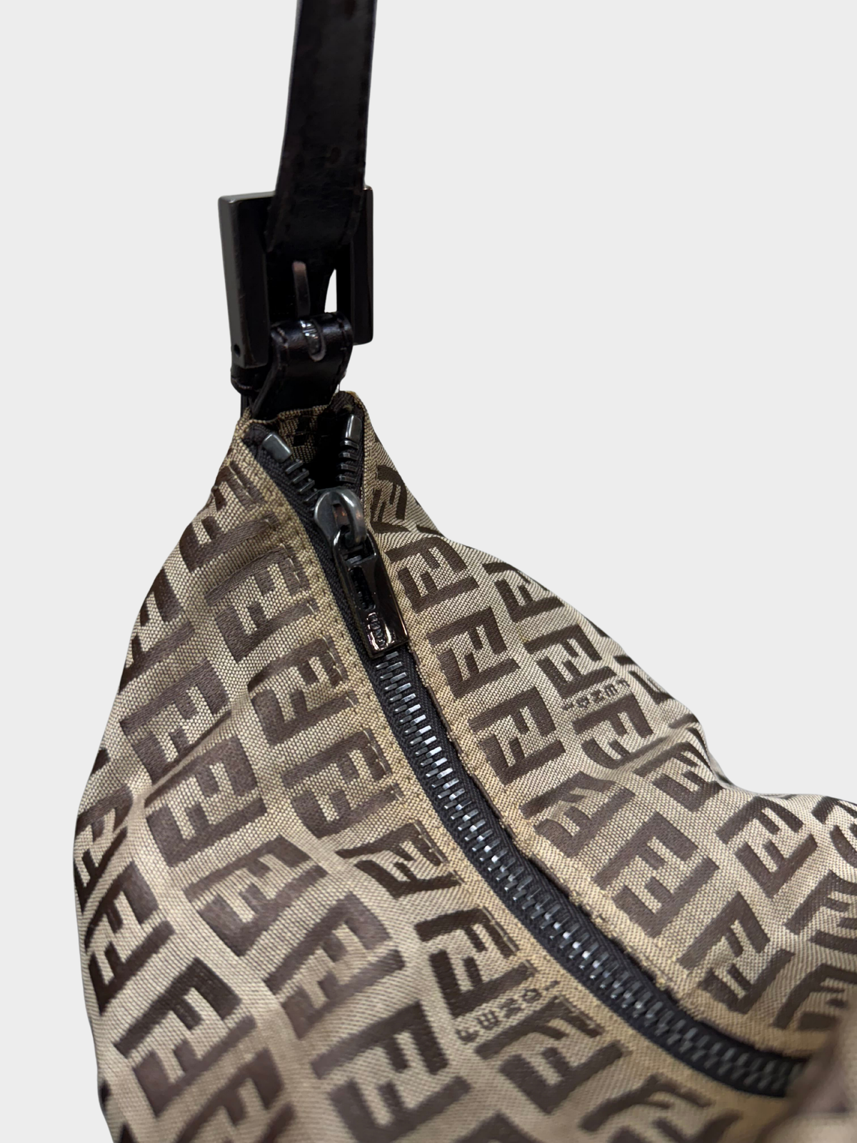 Fendi 2000s Beige Brown Zucchino Canvas Mini Pochette Bag