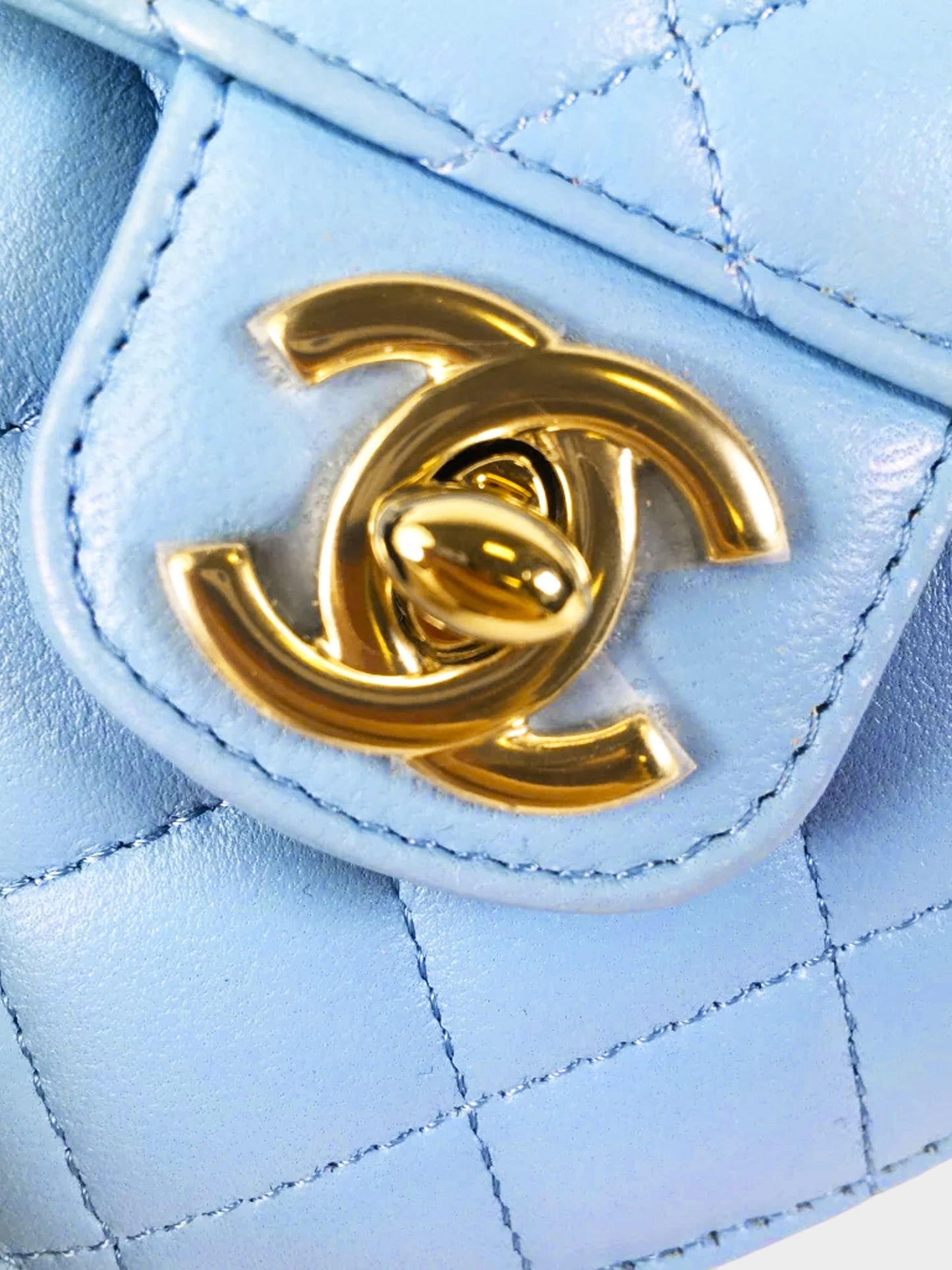 Chanel 2021 Blue Lambskin Quilted CC In Love Mini Heart Bag