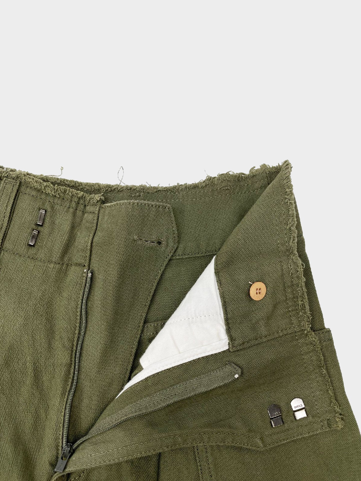Chloé 2020s Khaki Green Wide Leg Herringbone Trousers