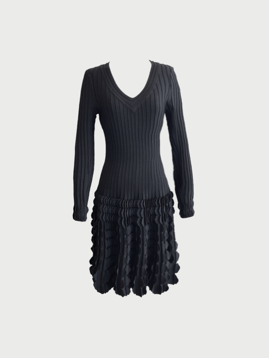Alaïa 2010s Black Knit Petal Skirt Dress