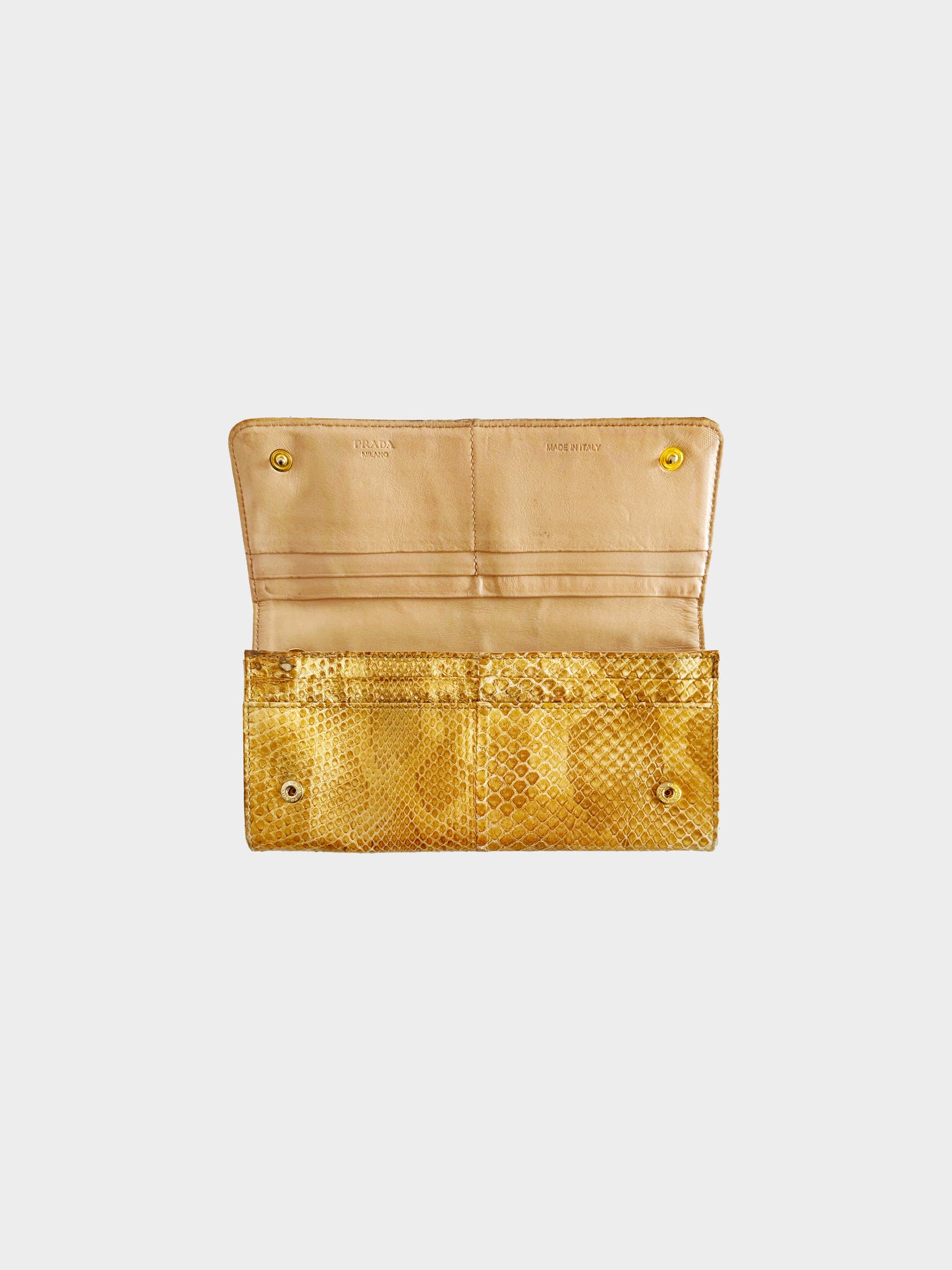Prada 2000s Metallic Gold Python Leather Long Wallet